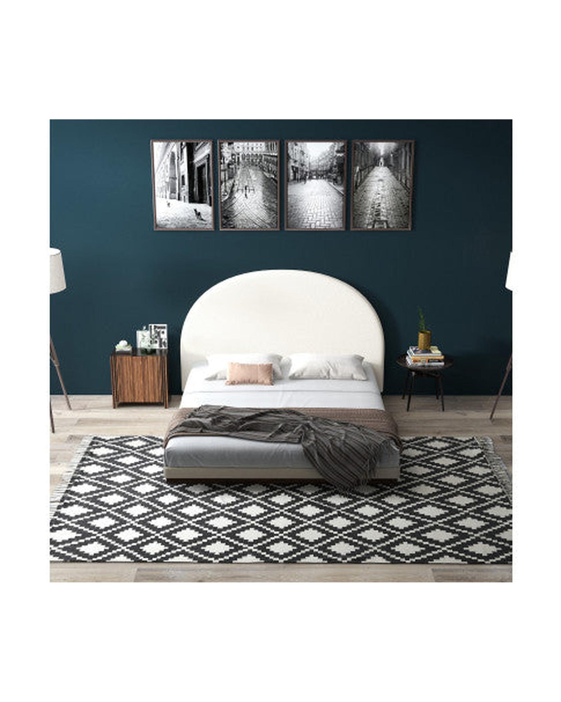 Milano Decor Ariana Curved Boucle Bedhead Headboard Upholstered Cushioned White Milano Decor