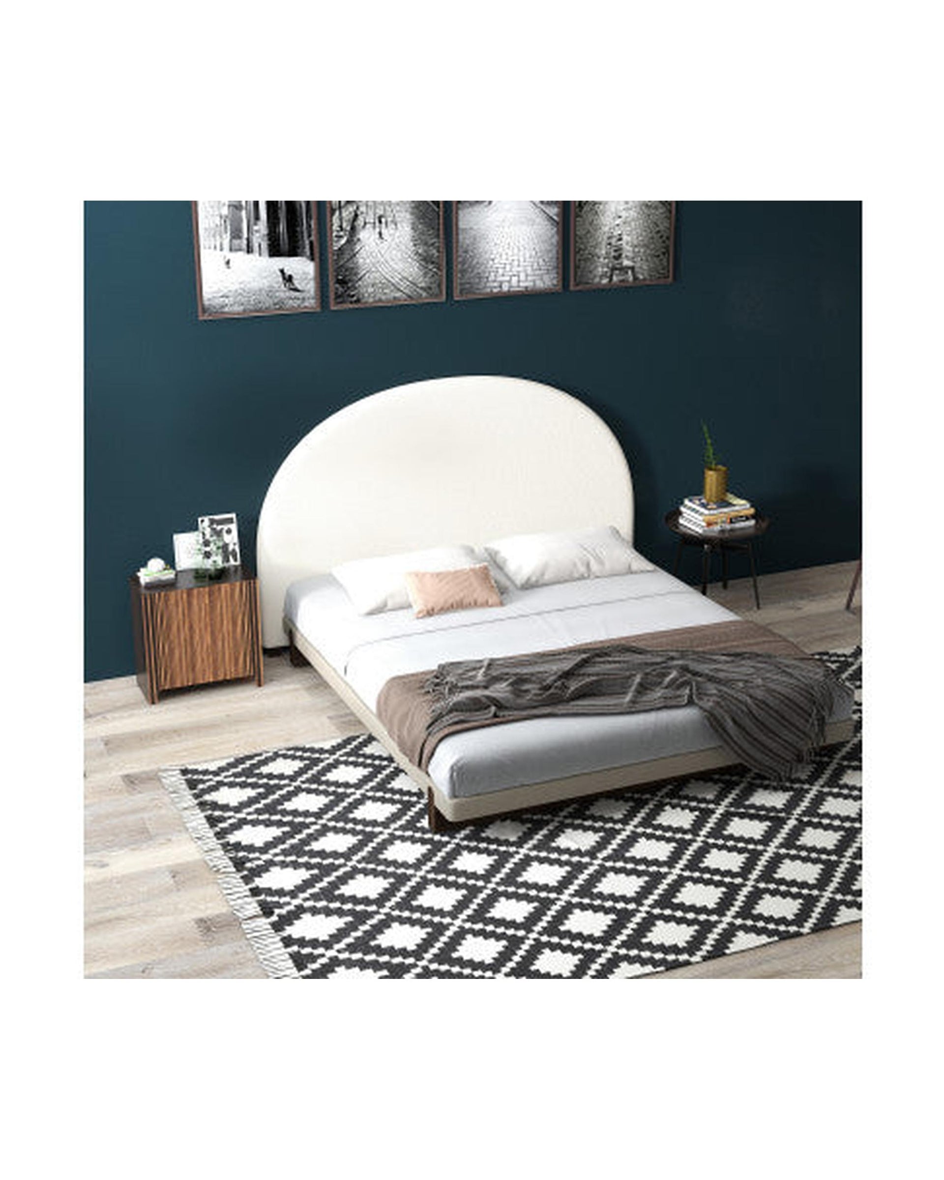 Milano Decor Ariana Curved Boucle Bedhead Headboard Upholstered Cushioned White Milano Decor