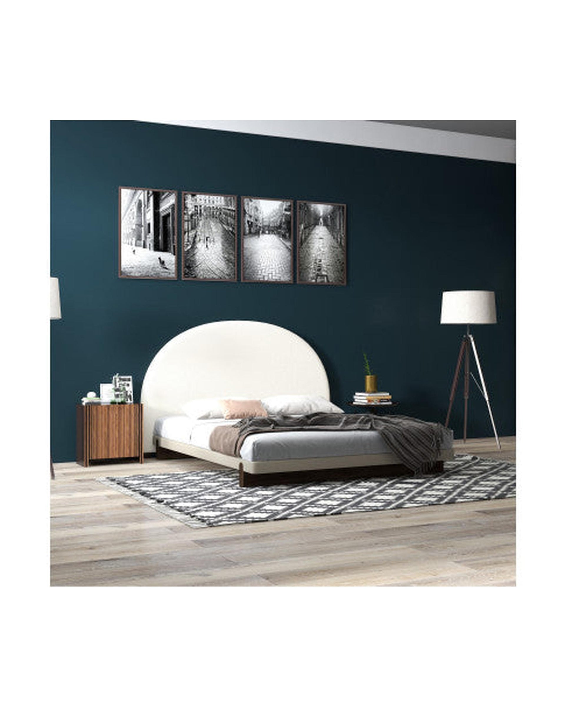 Milano Decor Ariana Curved Boucle Bedhead Headboard Upholstered Cushioned White Milano Decor