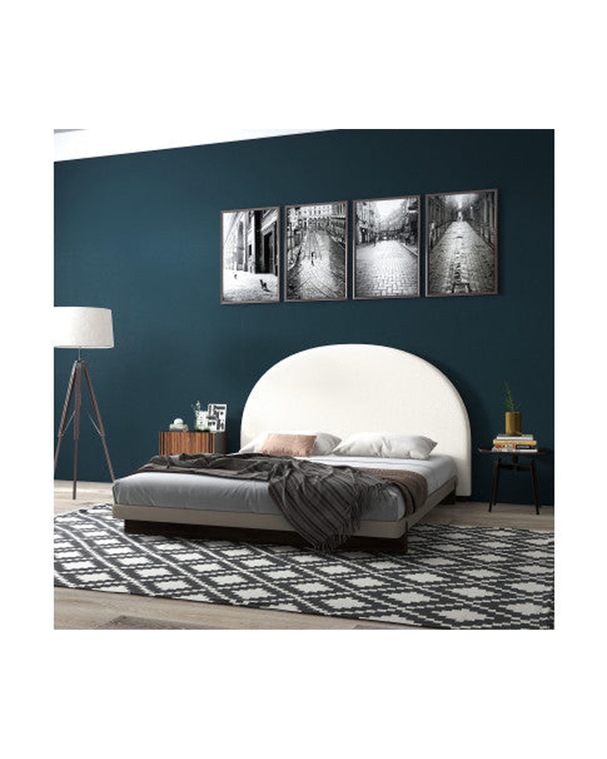 Milano Decor Ariana Curved Boucle Bedhead Headboard Upholstered Cushioned White Milano Decor