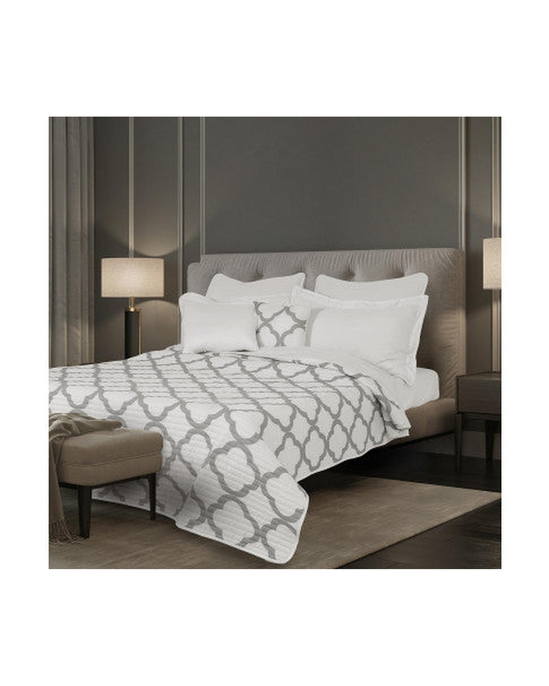 Royal Comfort Bamboo Cooling Reversible 7 Piece Comforter Set Bedspread - White Royal Comfort