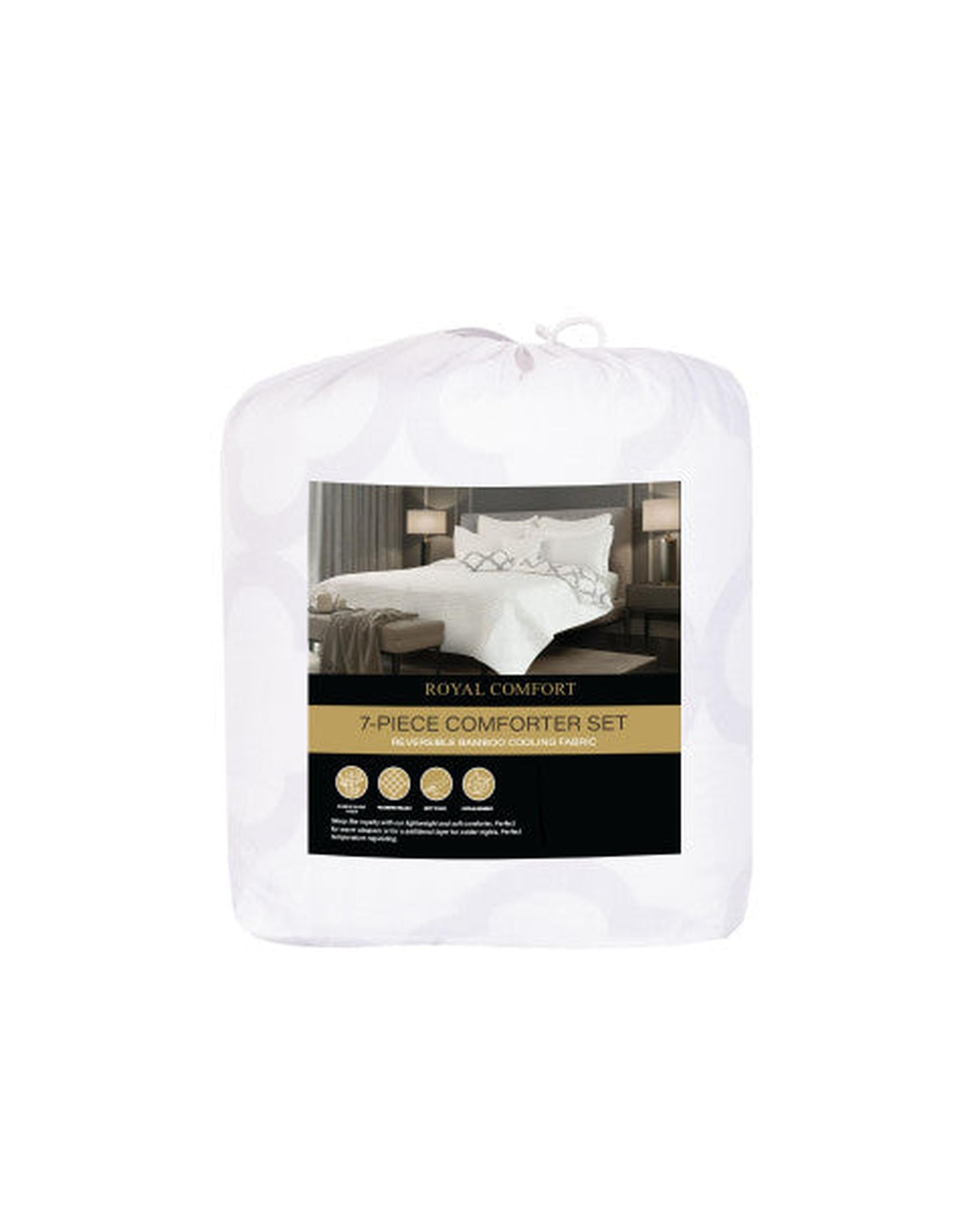 Royal Comfort Bamboo Cooling Reversible 7 Piece Comforter Set Bedspread - White Royal Comfort