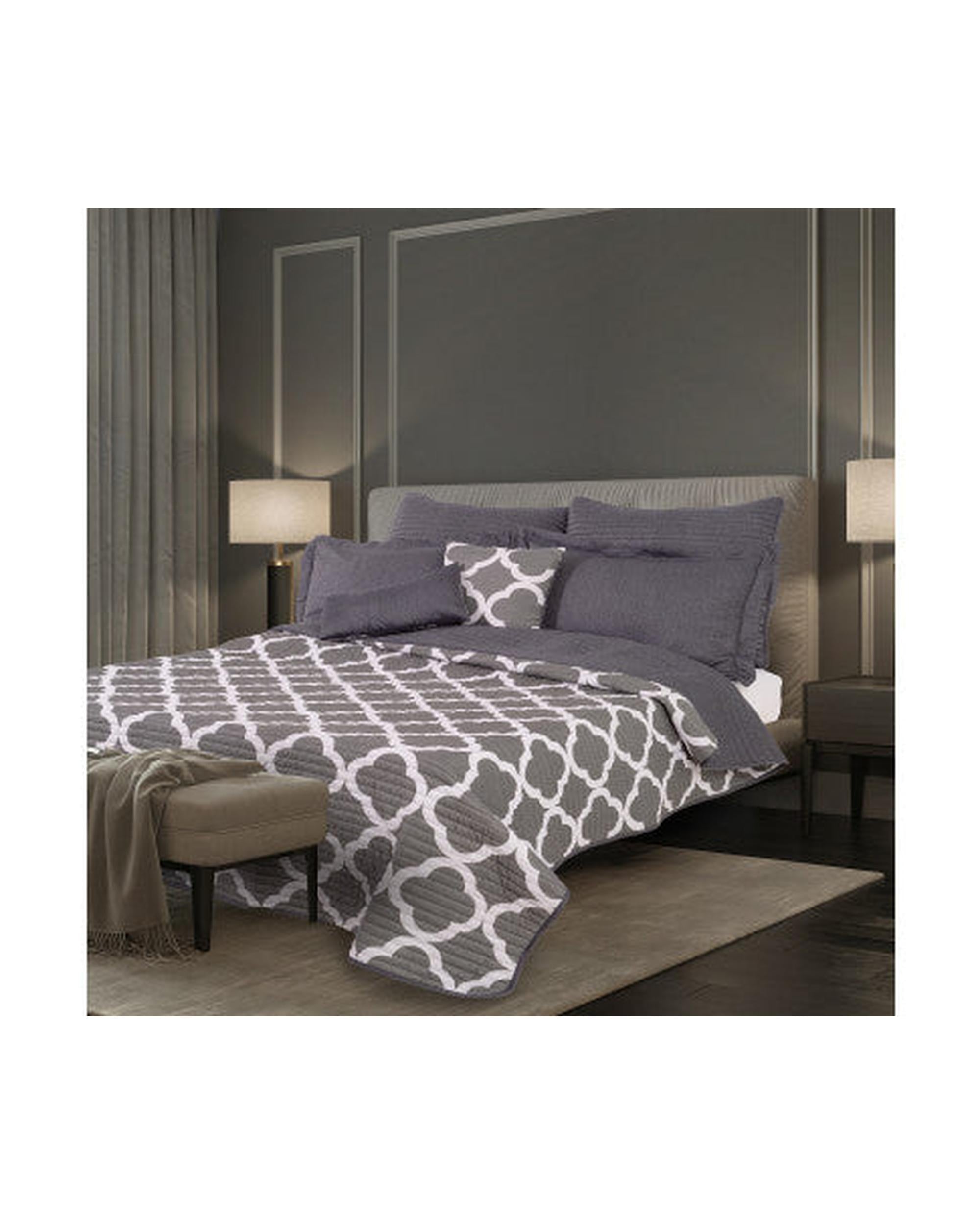 Royal Comfort Bamboo Cooling Reversible 7 Piece Comforter Set Bedspread - Charcoal Royal Comfort