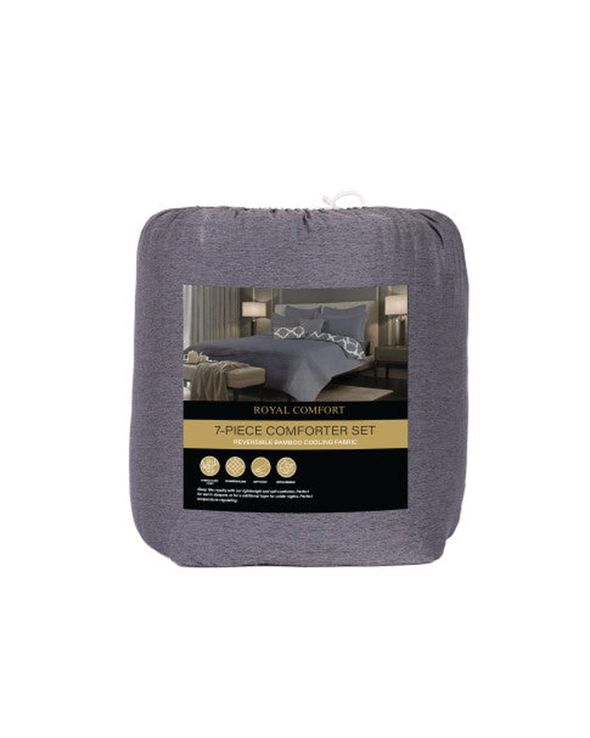 Royal Comfort Bamboo Cooling Reversible 7 Piece Comforter Set Bedspread - Charcoal Royal Comfort
