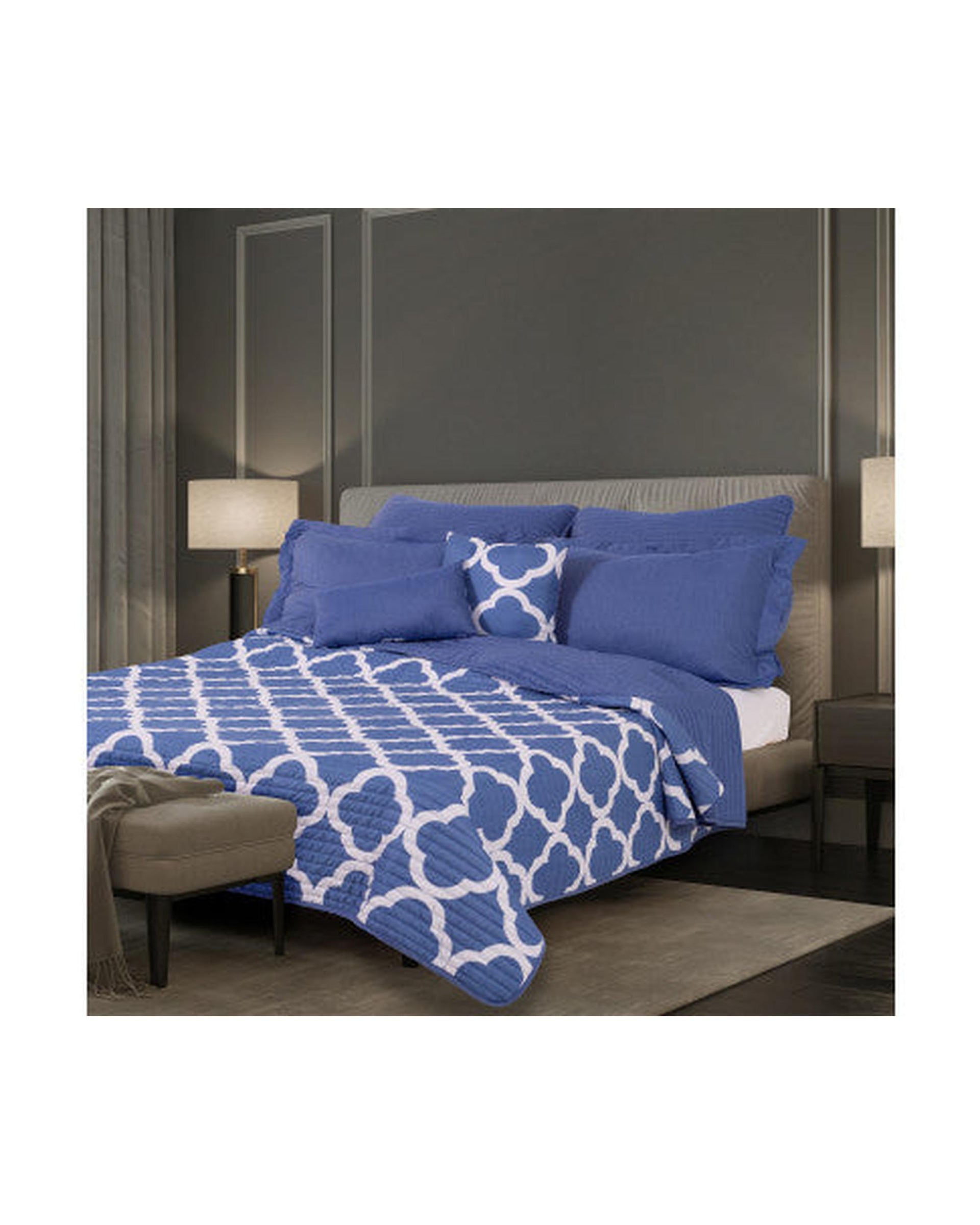 Royal Comfort Bamboo Cooling Reversible 7 Piece Comforter Set Bedspread - Royal Blue Royal Comfort