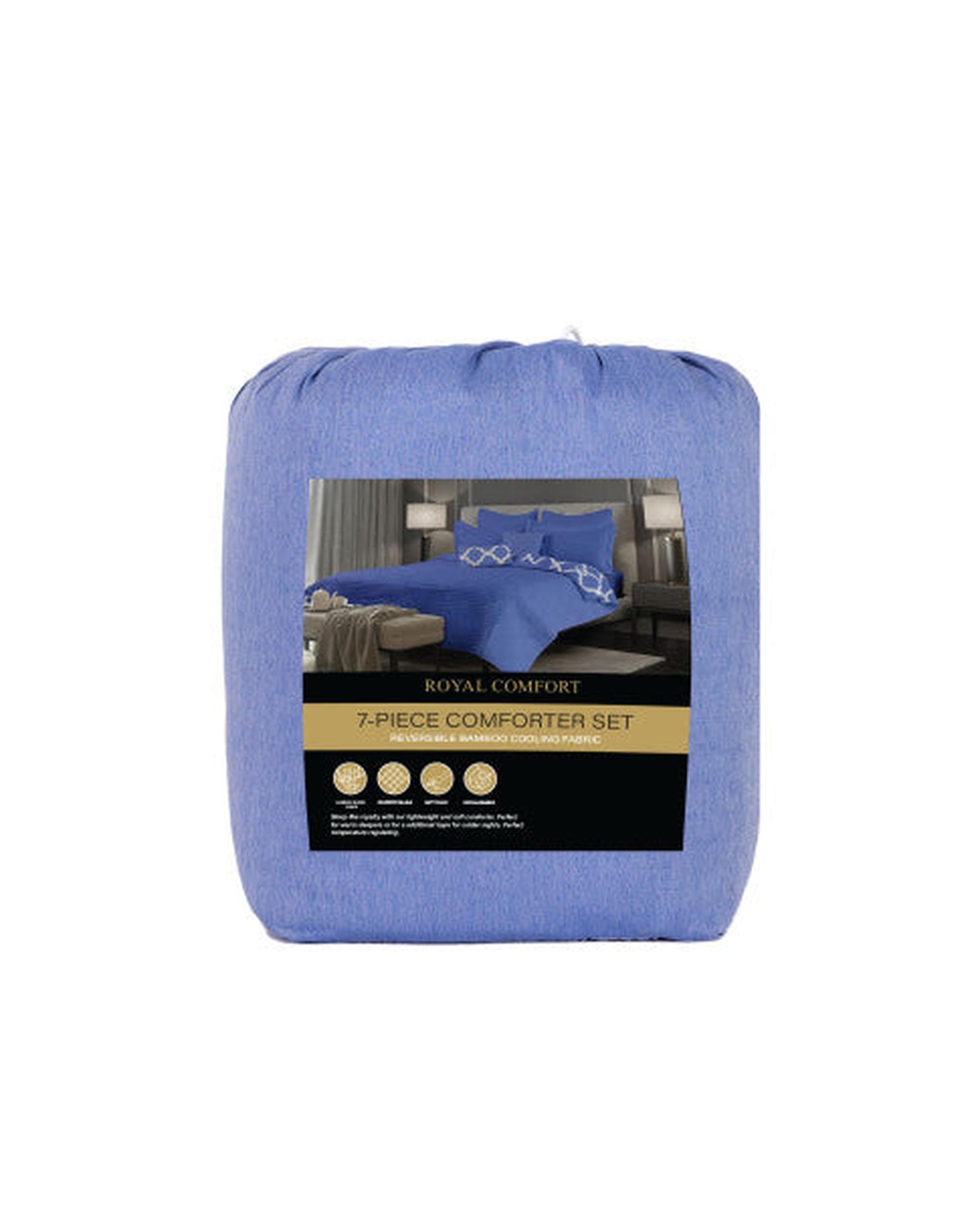 Royal Comfort Bamboo Cooling Reversible 7 Piece Comforter Set Bedspread - Royal Blue Royal Comfort