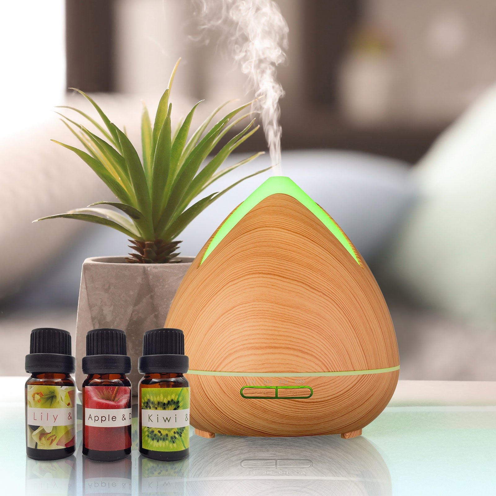 Essential Oils Ultrasonic Aromatherapy Diffuser Air Humidifier Purify 400ML  Light Wood Milano Decor