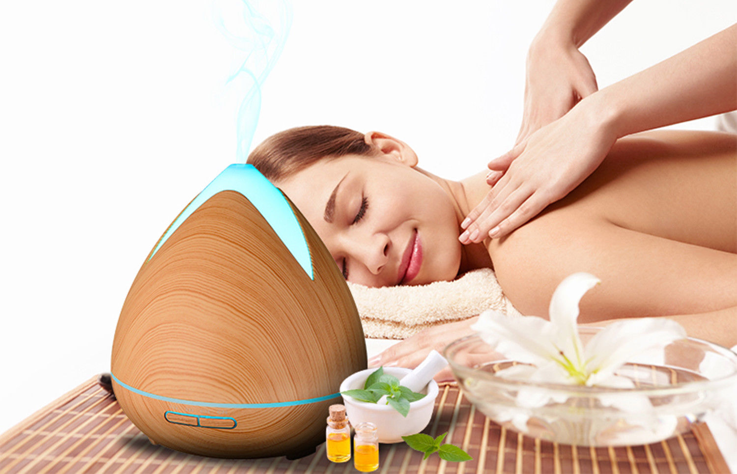 Essential Oils Ultrasonic Aromatherapy Diffuser Air Humidifier Purify 400ML  Light Wood Milano Decor