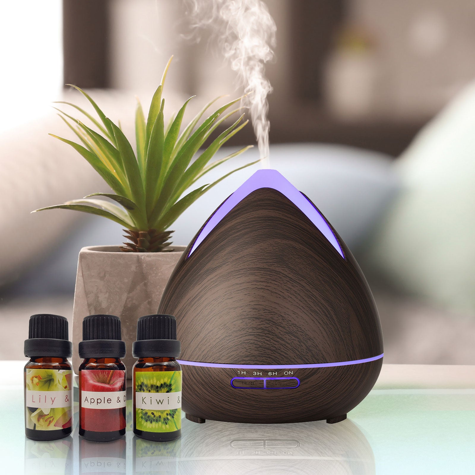 Essential Oils Ultrasonic Aromatherapy Diffuser Air Humidifier Purify 400ML  Dark Wood Milano Decor