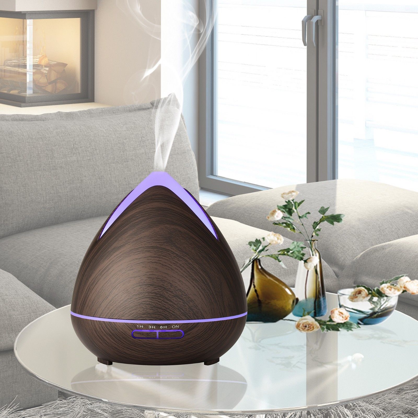 Essential Oils Ultrasonic Aromatherapy Diffuser Air Humidifier Purify 400ML  Dark Wood Milano Decor
