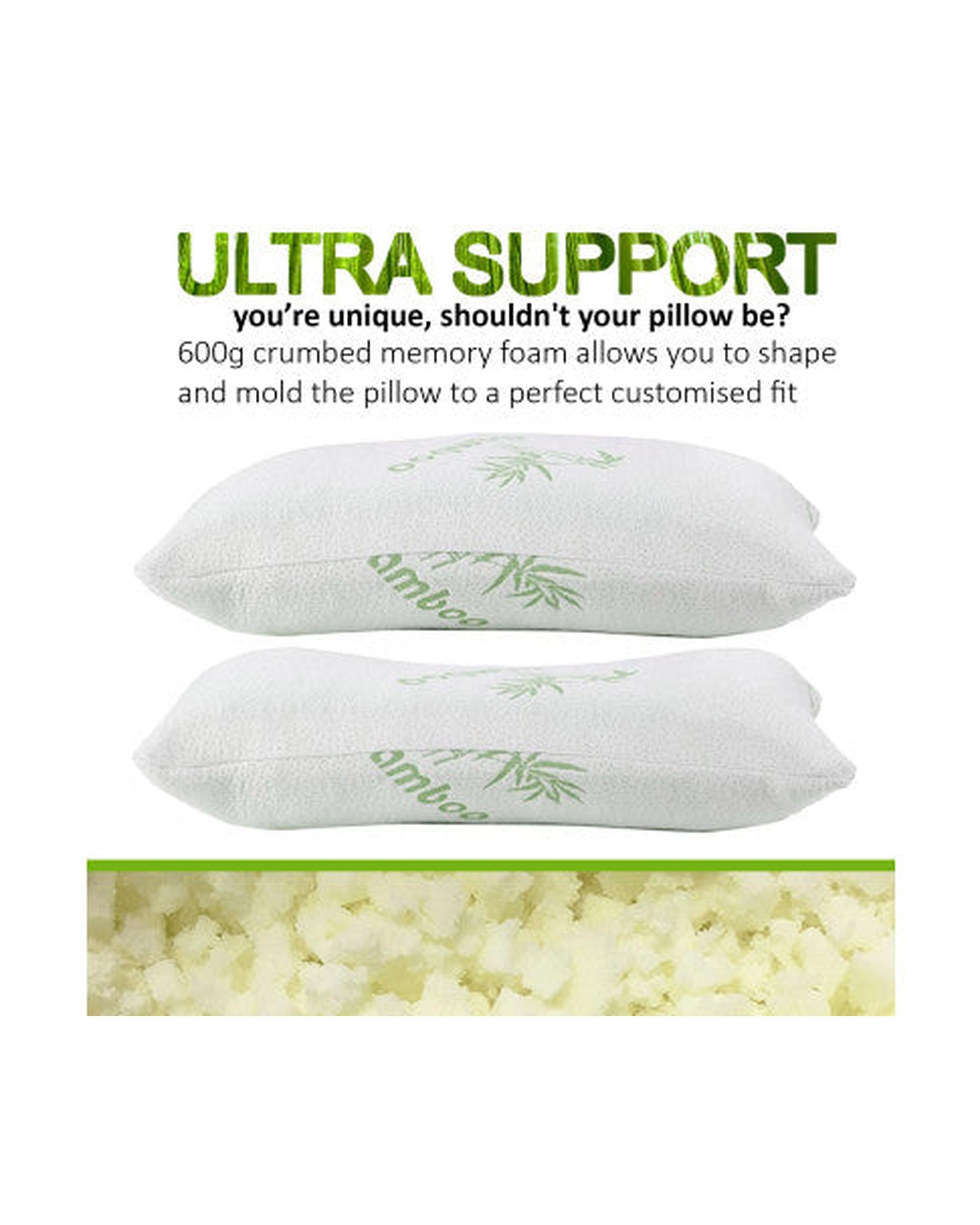 Royal Comfort Luxury Bamboo Covered Memory Foam Pillow Twin Pack Hypoallergenic 56 x 36 x 10 cm Royal Comfort