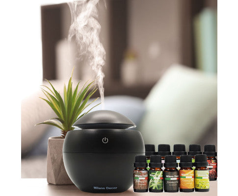 Ultrasonic USB Diffuser with 10 Aroma Oils Humidifier LED Light 130ml - Black Big Bedding Australia