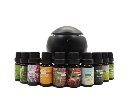Ultrasonic USB Diffuser with 10 Aroma Oils Humidifier LED Light 130ml - Black Big Bedding Australia
