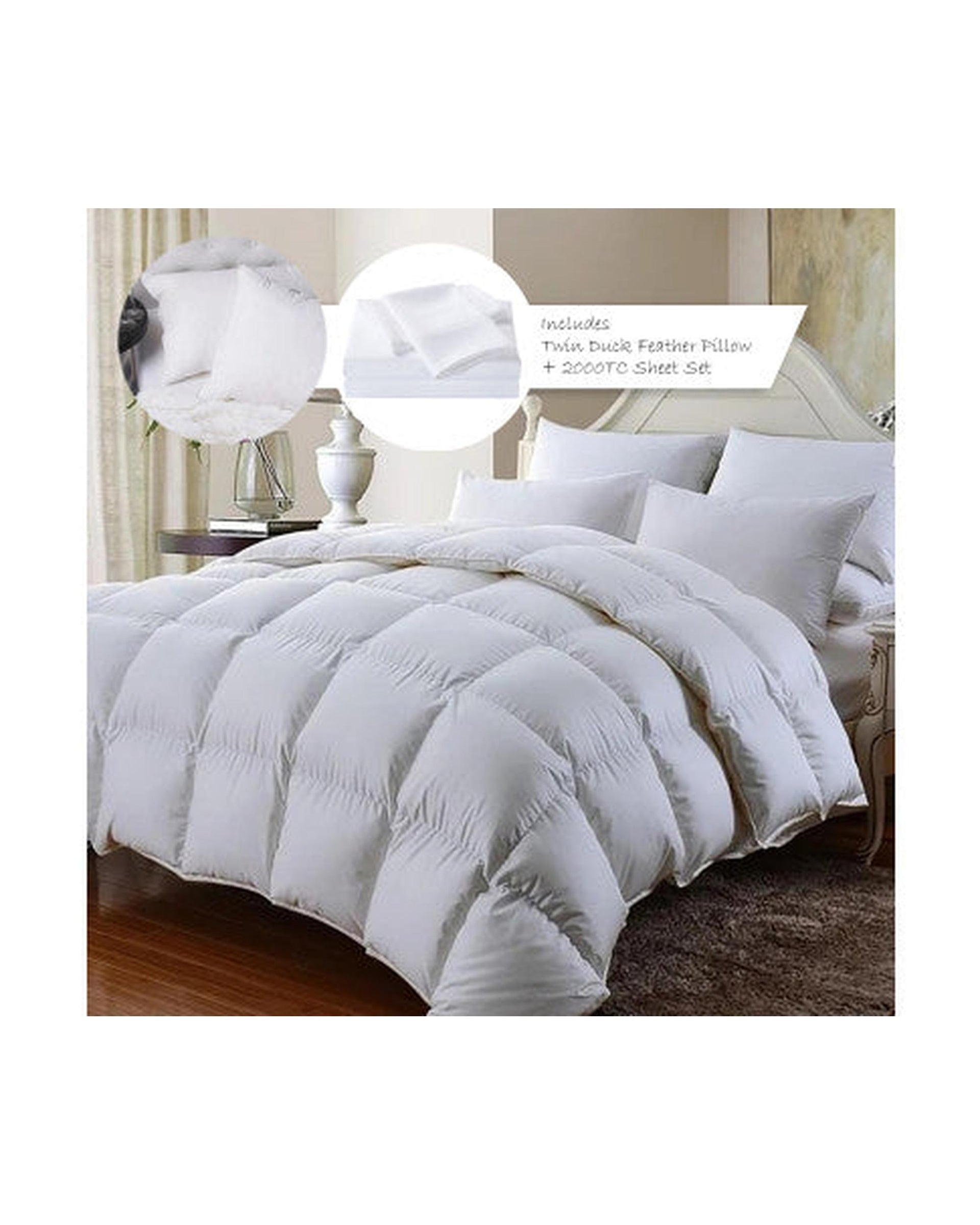 Royal Comfort 350GSM Bamboo Quilt, 2000TC Sheet Set And 2 Pack Duck Pillows Set Royal Comfort