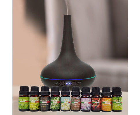 Diffuser Set With 10 Pack Diffuser Oils Humidifier Aromatherapy - Dark Wood Big Bedding Australia