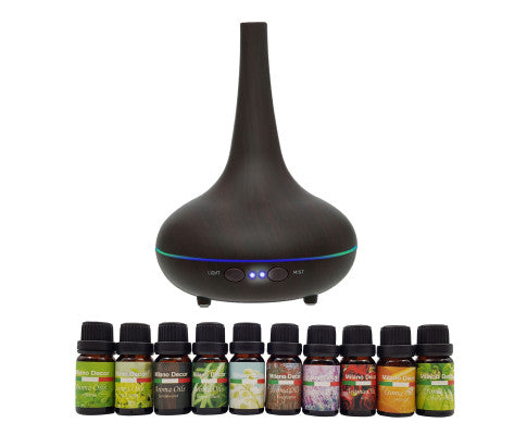 Diffuser Set With 10 Pack Diffuser Oils Humidifier Aromatherapy - Dark Wood Big Bedding Australia