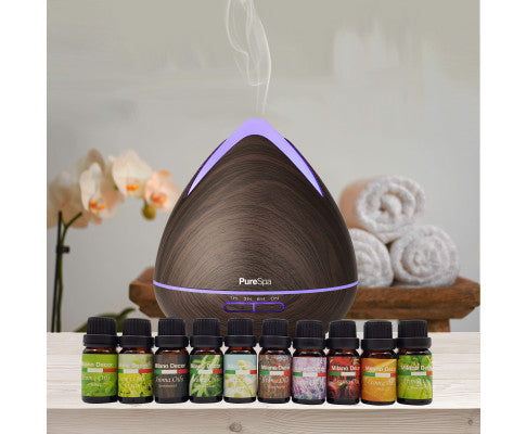 Diffuser Set With 10 Pack Diffuser Oils Humidifier Aromatherapy - Dark Wood Milano Decor