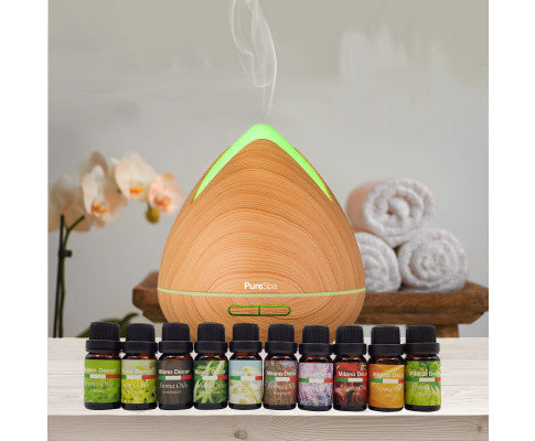 Diffuser Set With 10 Pack Diffuser Oils Humidifier Aromatherapy - Light Wood Milano Decor