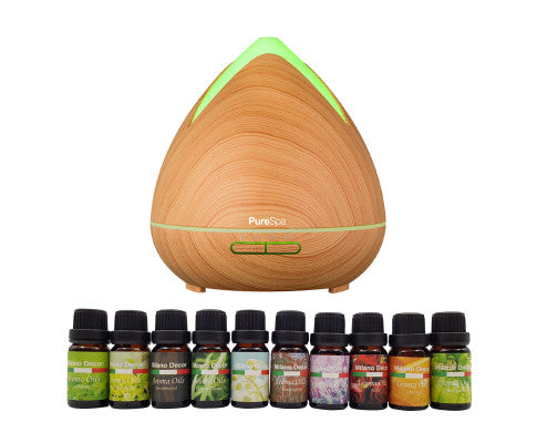 Diffuser Set With 10 Pack Diffuser Oils Humidifier Aromatherapy - Light Wood Milano Decor