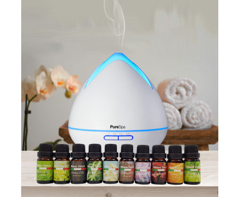 Diffuser Set With 10 Pack Diffuser Oils Humidifier Aromatherapy - White Milano Decor