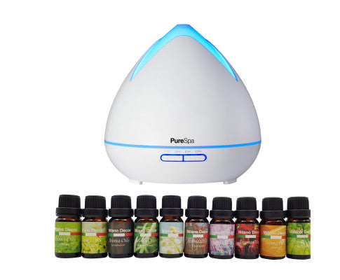 Diffuser Set With 10 Pack Diffuser Oils Humidifier Aromatherapy - White Milano Decor