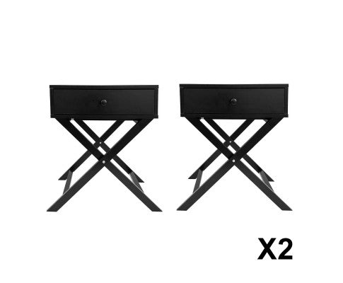 Bedside Table Surry Hills Black Storage Cabinet Bedroom Two Pack Milano Decor