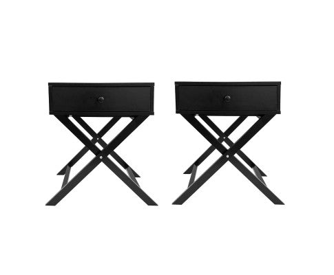 Bedside Table Surry Hills Black Storage Cabinet Bedroom Two Pack Milano Decor