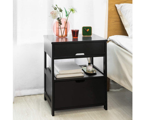 Black Bedside Table with 2 Drawers Big Bedding Australia