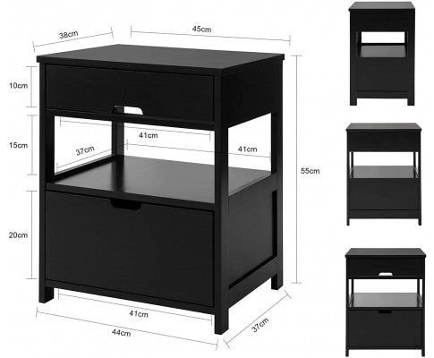 Black Bedside Table with 2 Drawers Big Bedding Australia