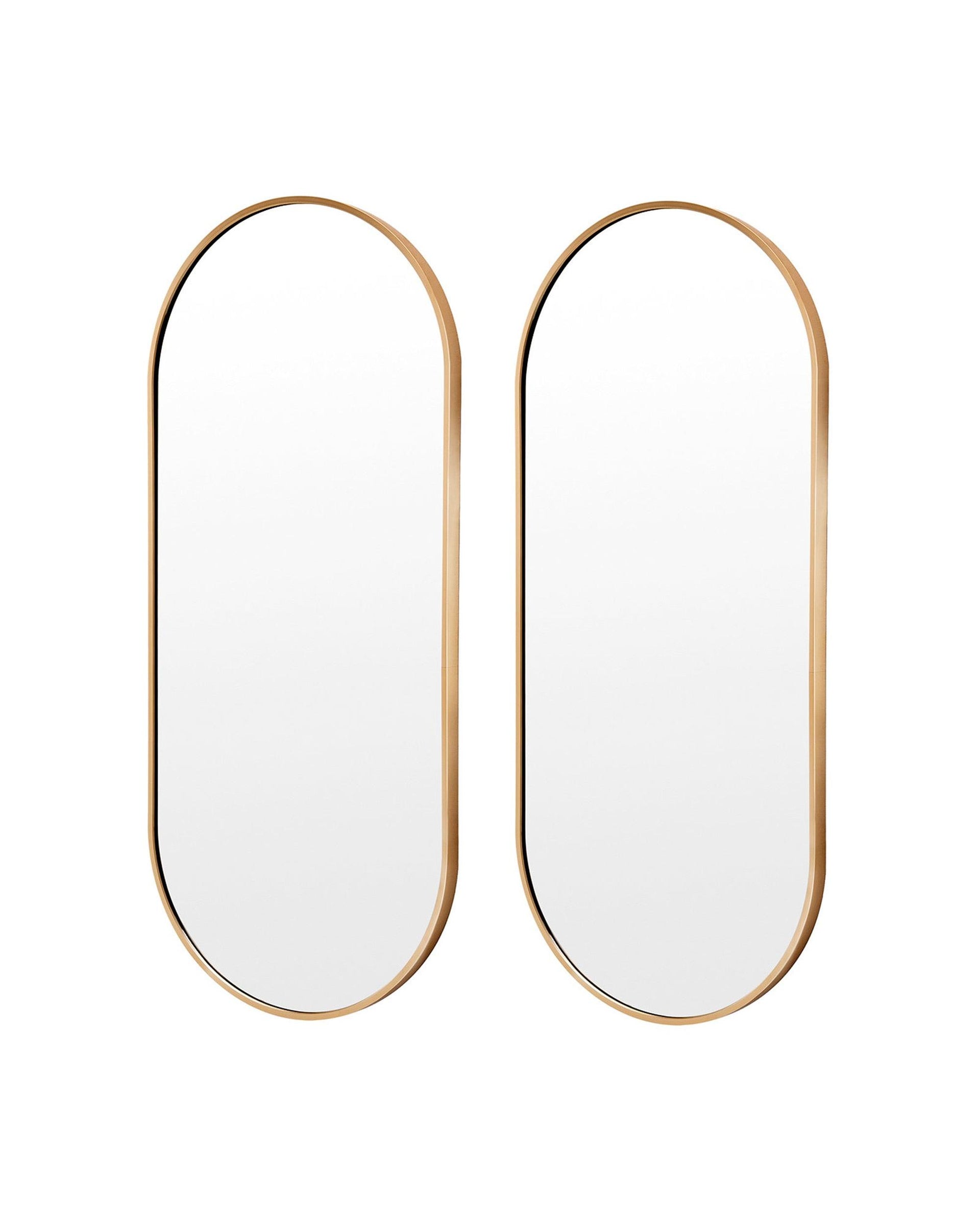 2 Set La Bella Gold Wall Mirror Oval Aluminum Frame Makeup Decor Bathroom Vanity 45x100cm