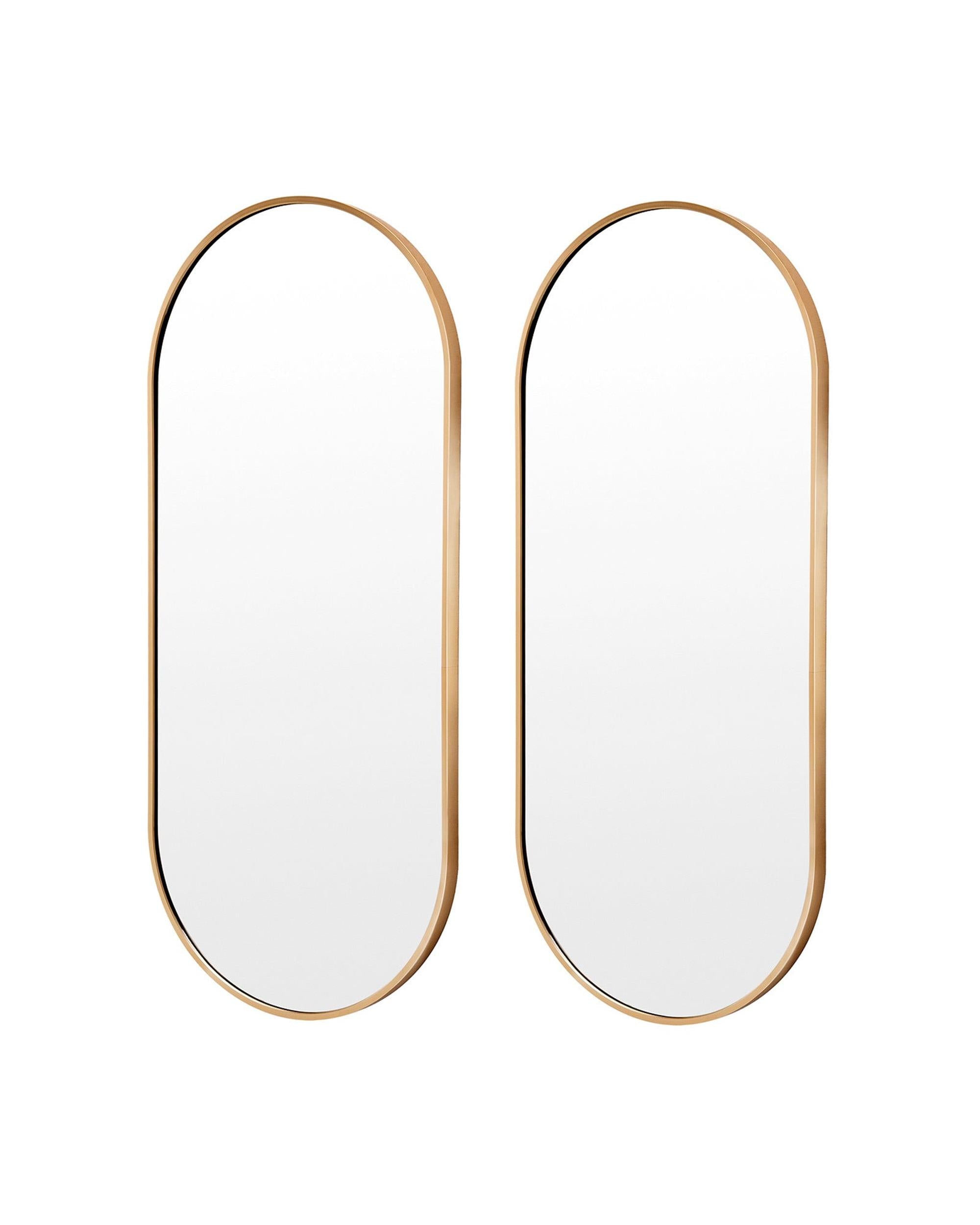2 Set La Bella Gold Wall Mirror Oval Aluminum Frame Makeup Decor Bathroom Vanity 45x100cm