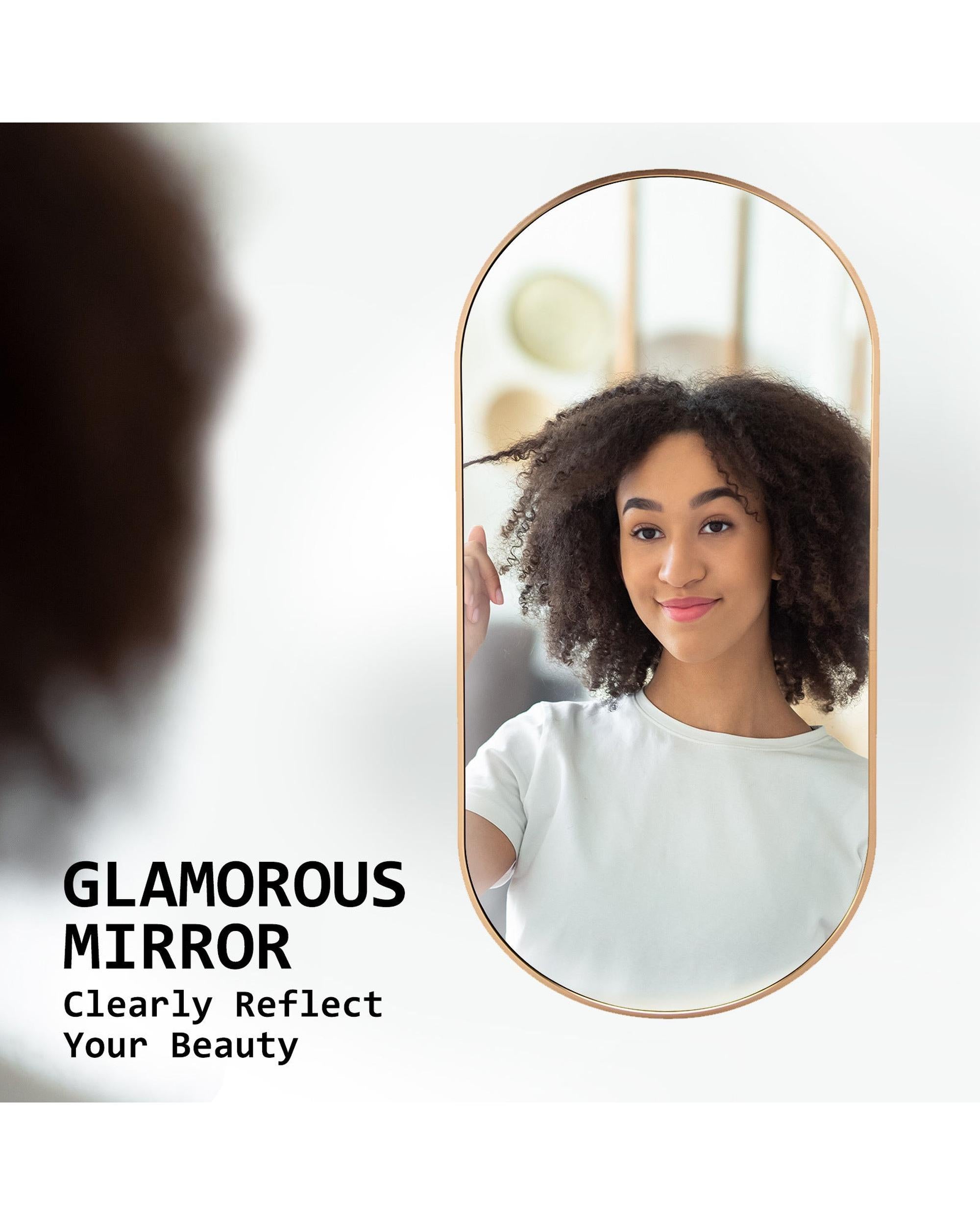 2 Set La Bella Gold Wall Mirror Oval Aluminum Frame Makeup Decor Bathroom Vanity 45x100cm Big Bedding Australia