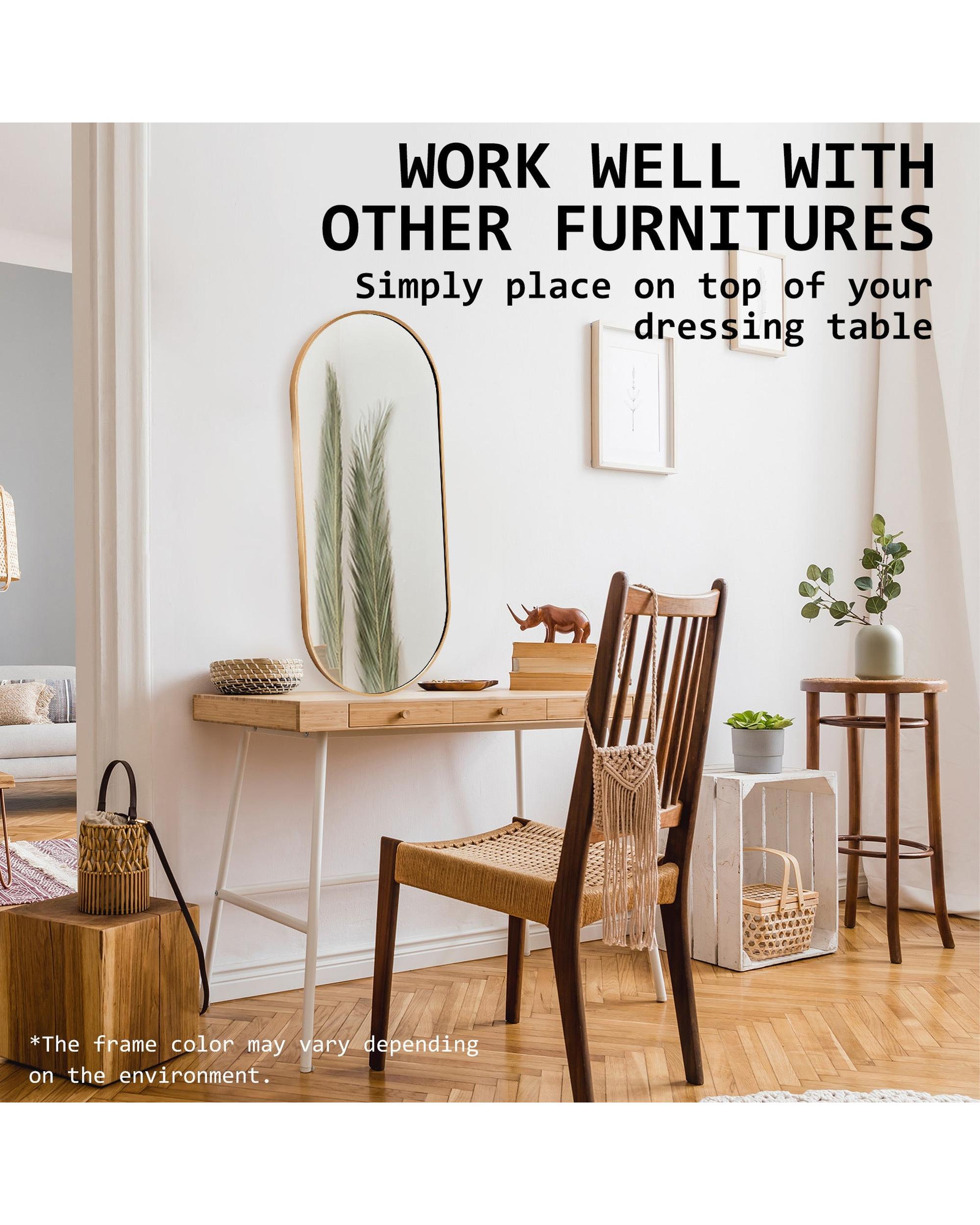 2 Set La Bella Gold Wall Mirror Oval Aluminum Frame Makeup Decor Bathroom Vanity 45x100cm Big Bedding Australia