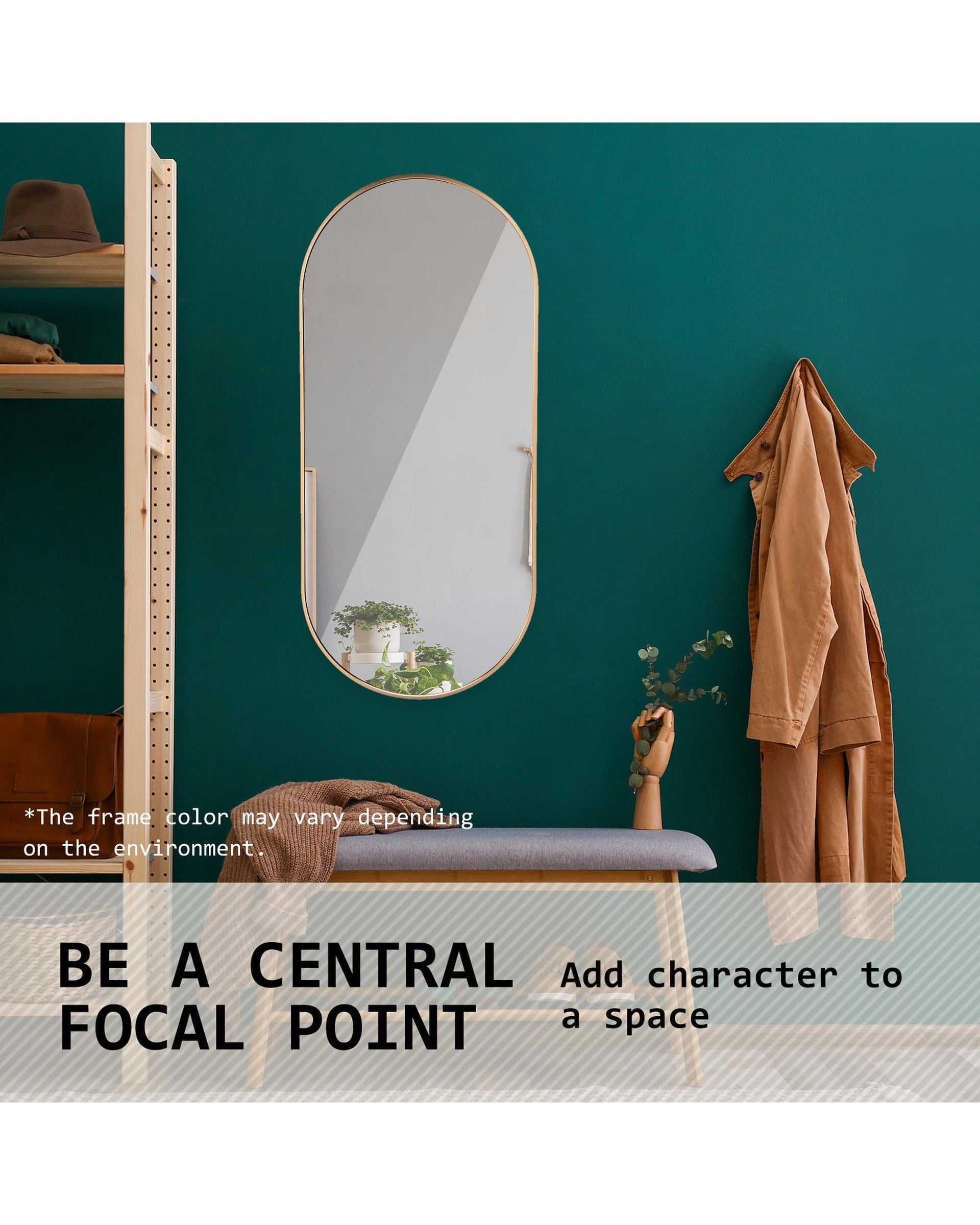 2 Set La Bella Gold Wall Mirror Oval Aluminum Frame Makeup Decor Bathroom Vanity 45x100cm Big Bedding Australia