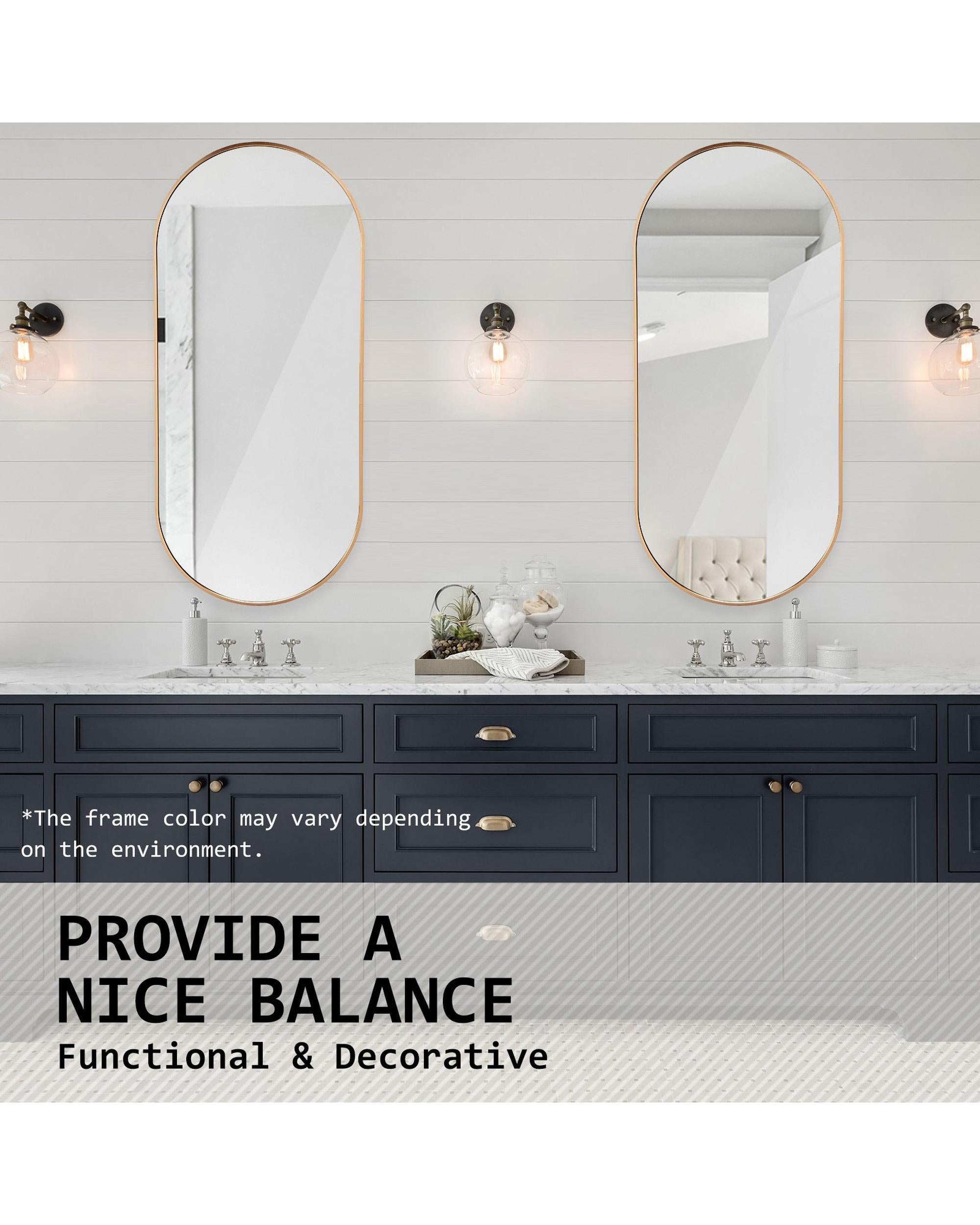 2 Set La Bella Gold Wall Mirror Oval Aluminum Frame Makeup Decor Bathroom Vanity 45x100cm Big Bedding Australia