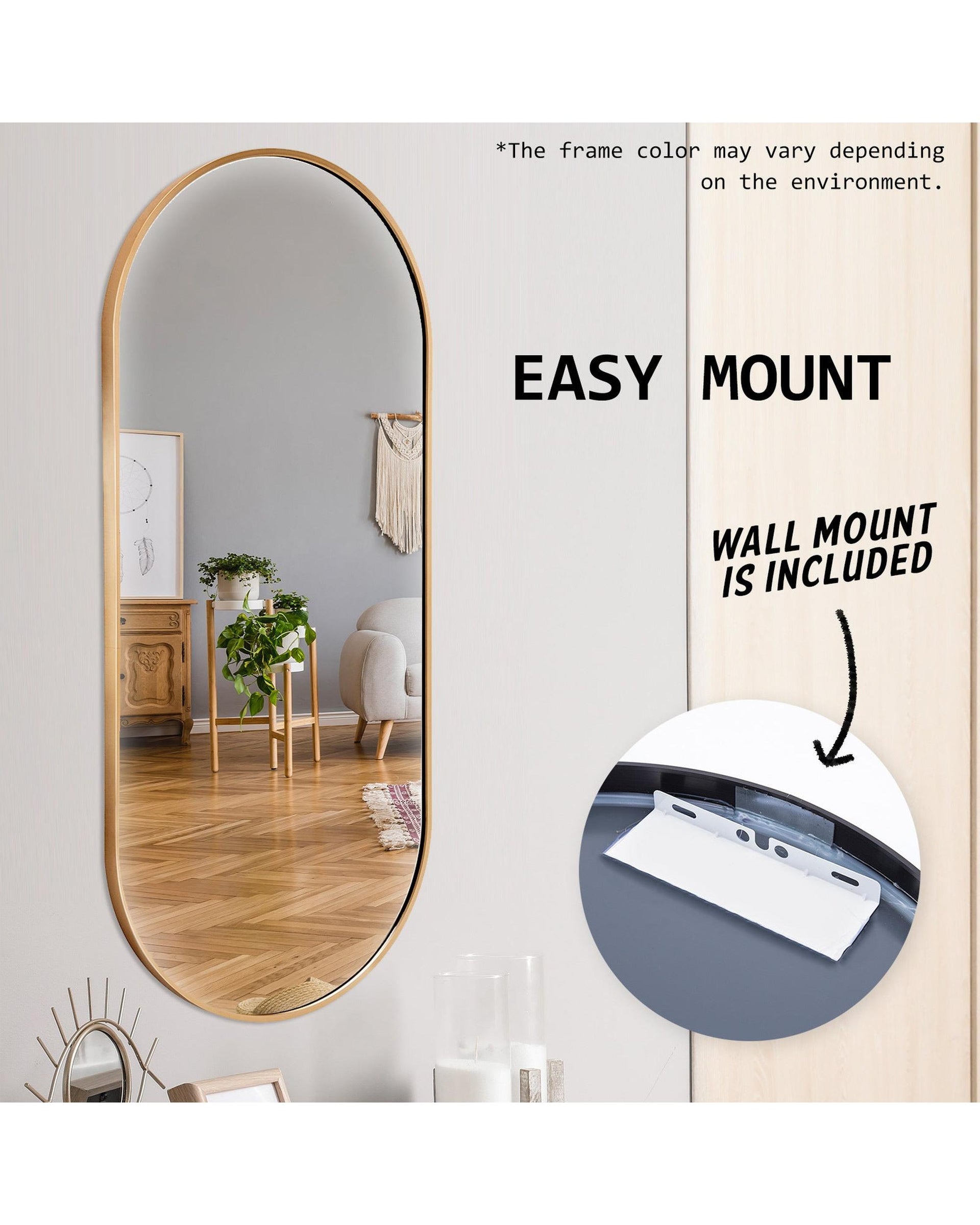 2 Set La Bella Gold Wall Mirror Oval Aluminum Frame Makeup Decor Bathroom Vanity 45x100cm Big Bedding Australia