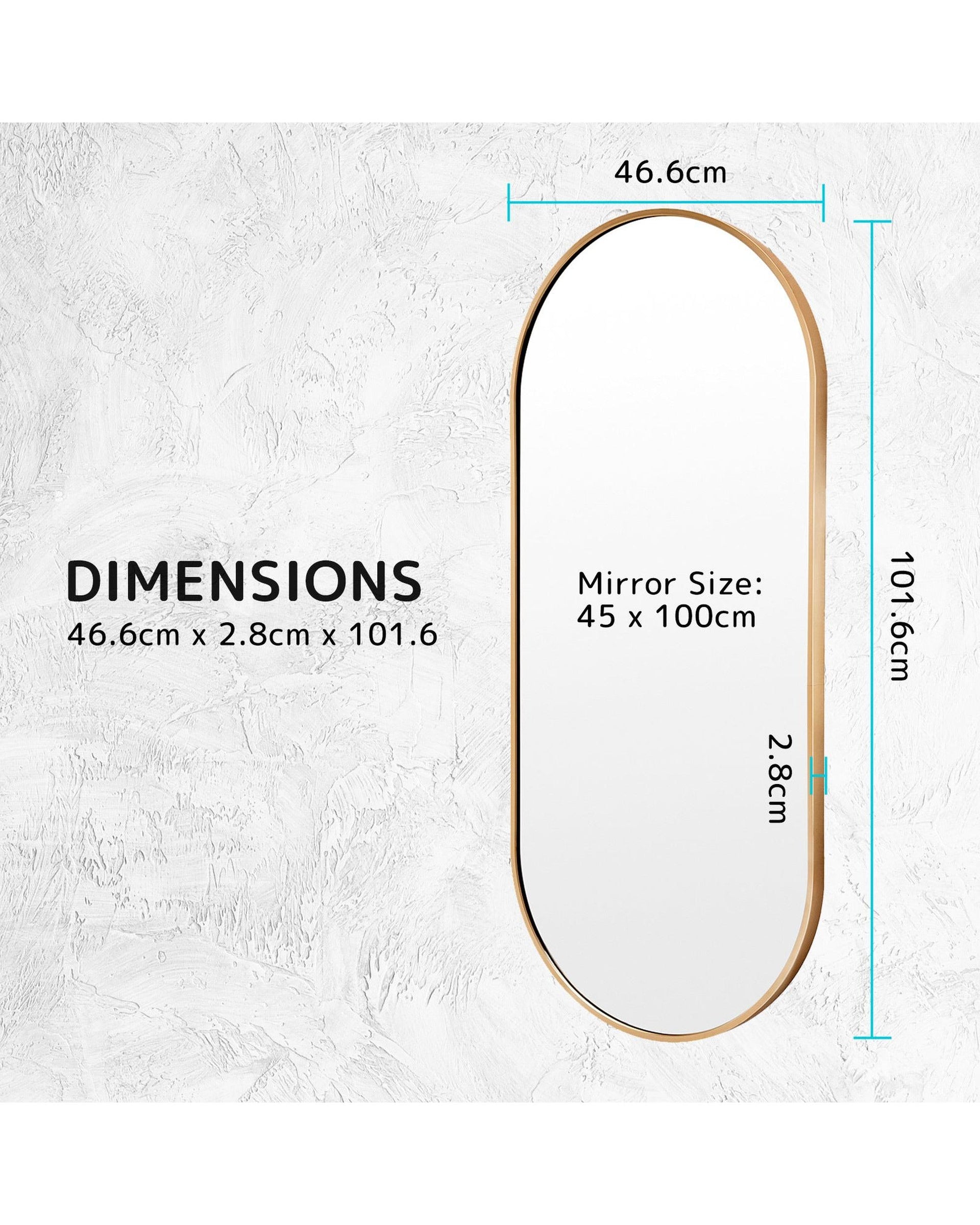 2 Set La Bella Gold Wall Mirror Oval Aluminum Frame Makeup Decor Bathroom Vanity 45x100cm Big Bedding Australia