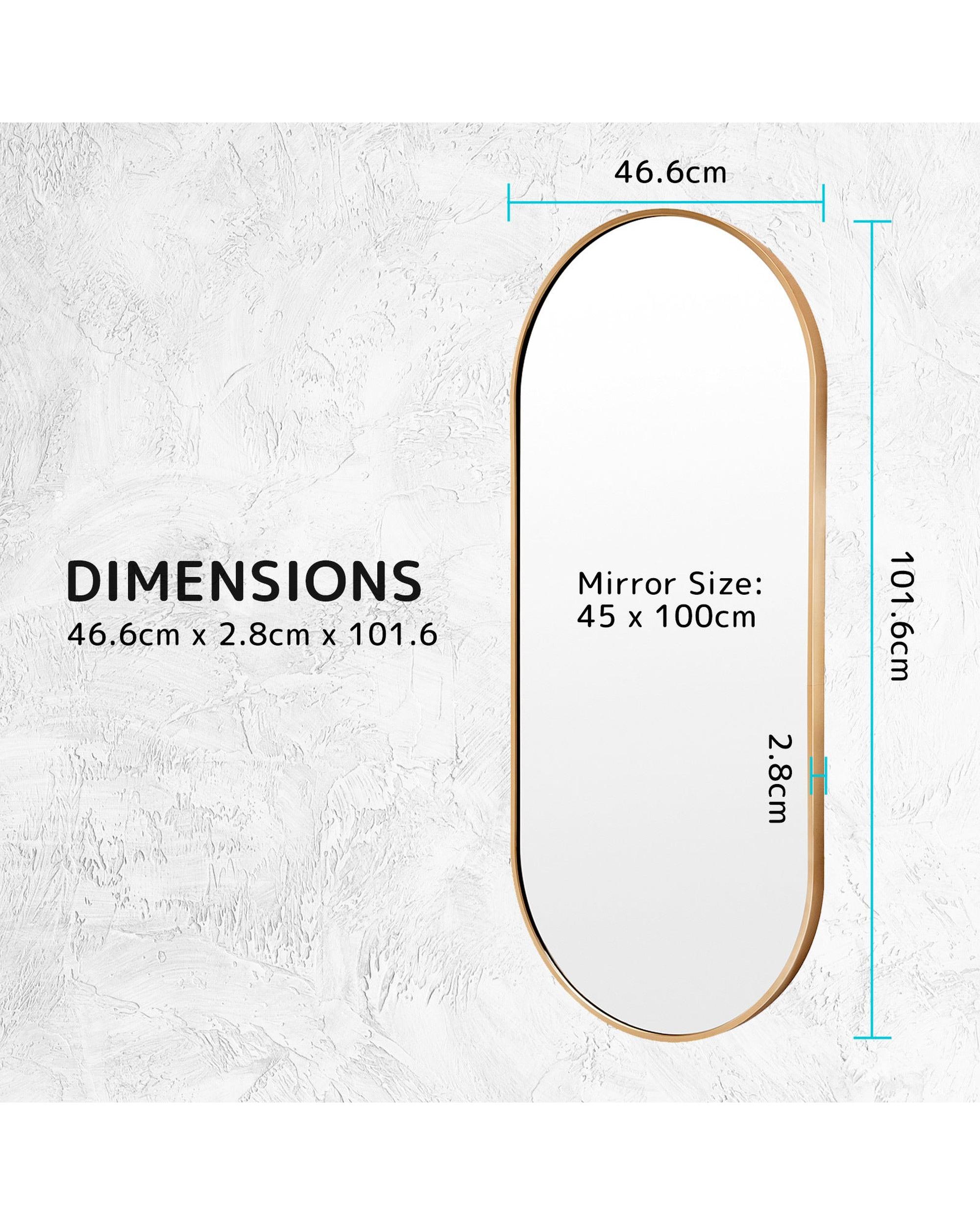 2 Set La Bella Gold Wall Mirror Oval Aluminum Frame Makeup Decor Bathroom Vanity 45x100cm Big Bedding Australia