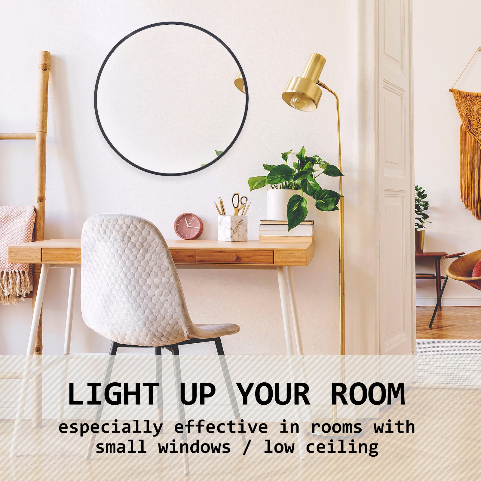 2 Set La Bella Black Wall Mirror Round Aluminum Frame Makeup Decor Bathroom Vanity 50cm Big Bedding Australia