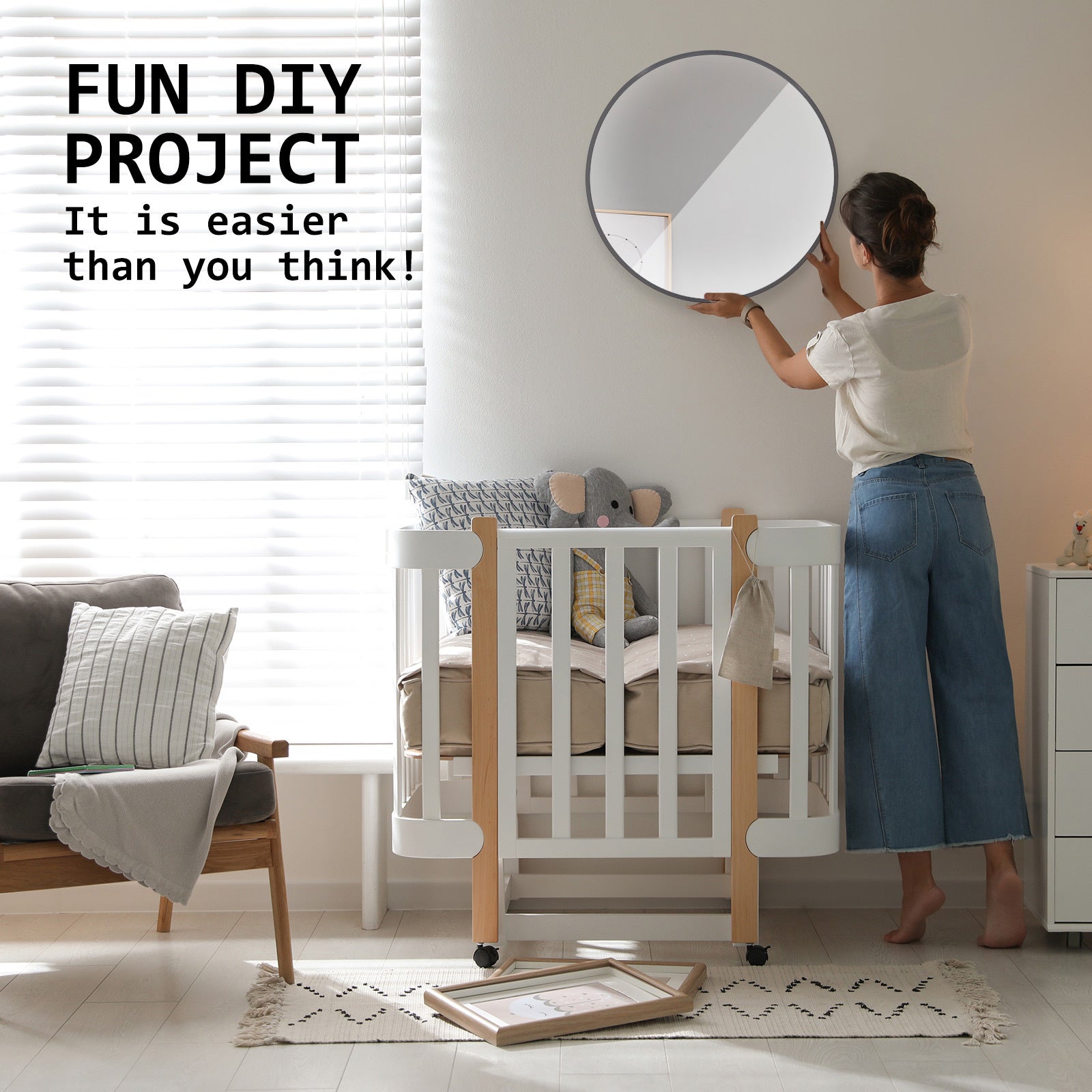 2 Set La Bella Black Wall Mirror Round Aluminum Frame Makeup Decor Bathroom Vanity 50cm Big Bedding Australia