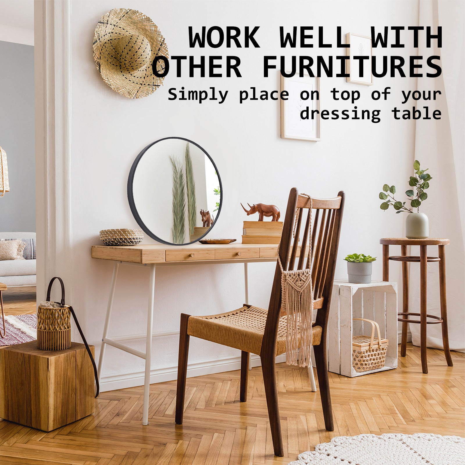 2 Set La Bella Black Wall Mirror Round Aluminum Frame Makeup Decor Bathroom Vanity 60cm Big Bedding Australia