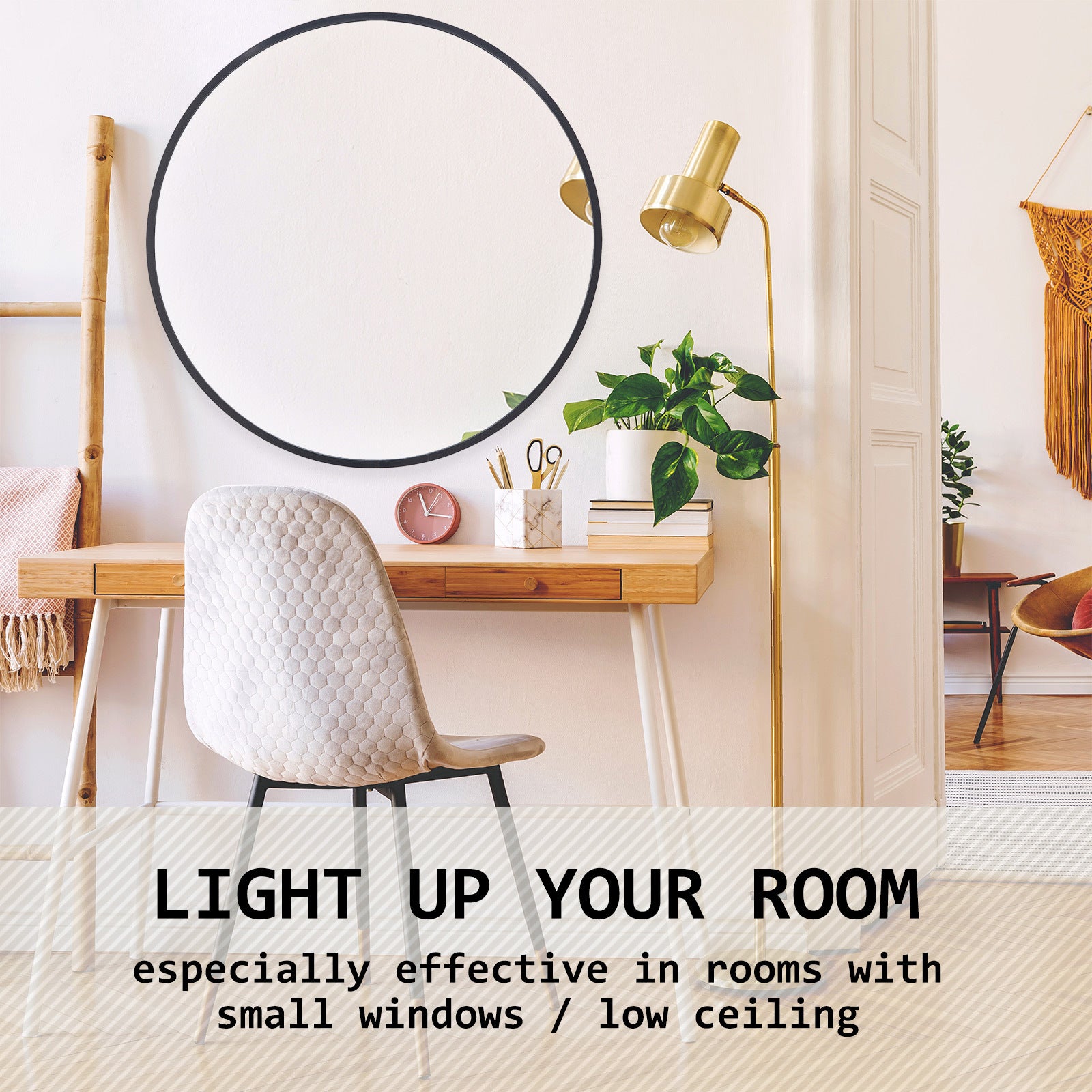 2 Set La Bella Black Wall Mirror Round Aluminum Frame Makeup Decor Bathroom Vanity 80cm Big Bedding Australia