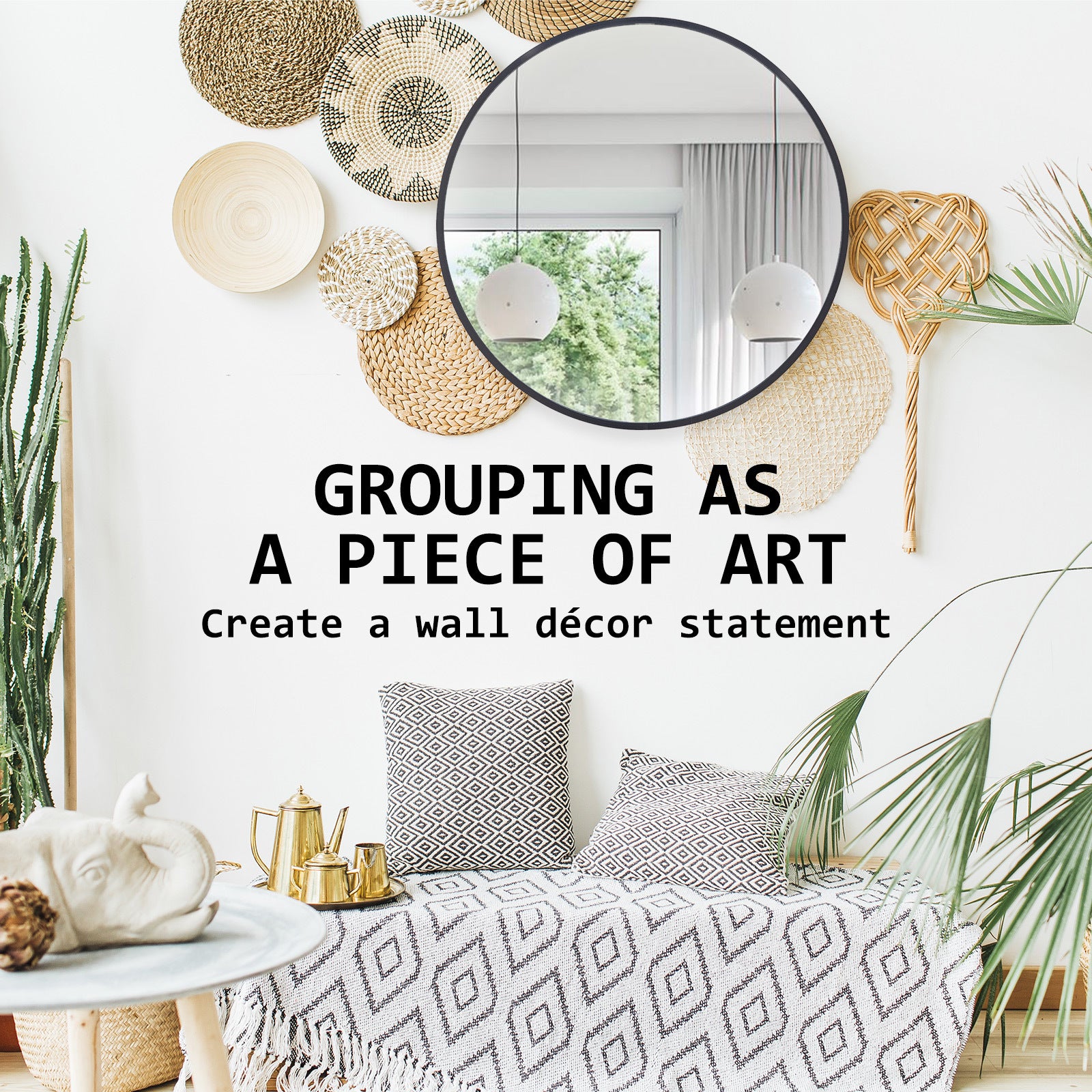 2 Set La Bella Black Wall Mirror Round Aluminum Frame Makeup Decor Bathroom Vanity 80cm Big Bedding Australia