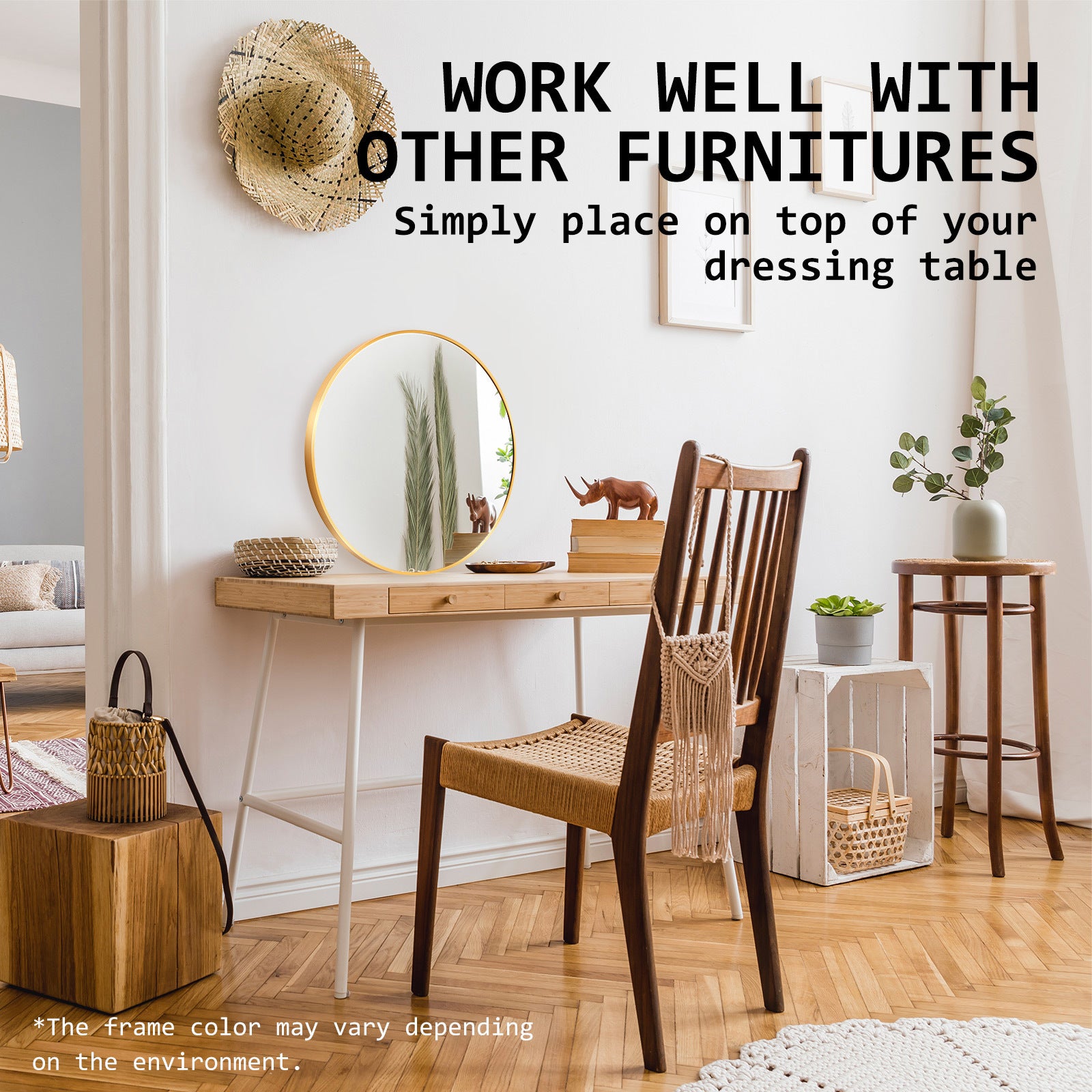 2 Set La Bella Gold Wall Mirror Round Aluminum Frame Makeup Decor Bathroom Vanity 50cm Big Bedding Australia