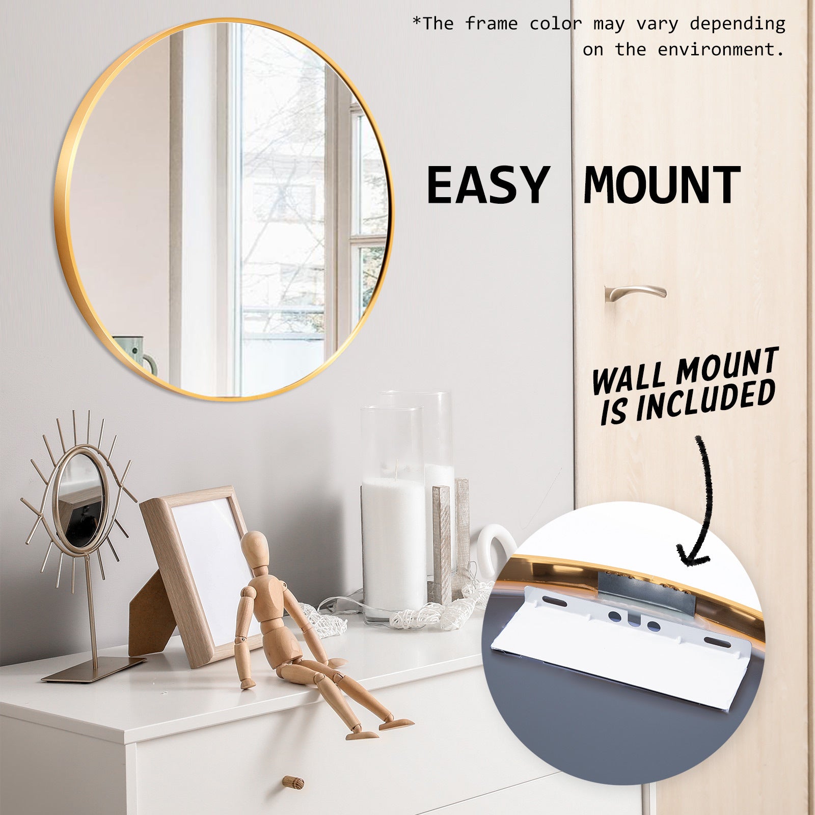 2 Set La Bella Gold Wall Mirror Round Aluminum Frame Makeup Decor Bathroom Vanity 70cm Big Bedding Australia