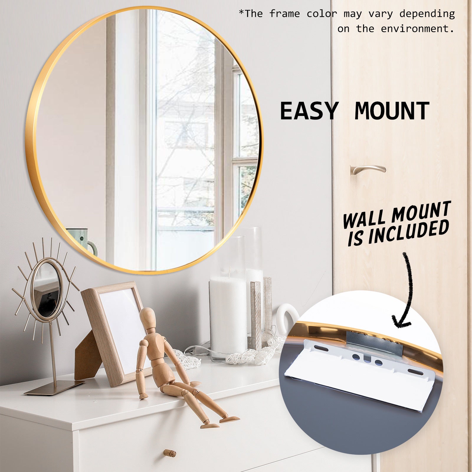 2 Set La Bella Gold Wall Mirror Round Aluminum Frame Makeup Decor Bathroom Vanity 80cm Big Bedding Australia