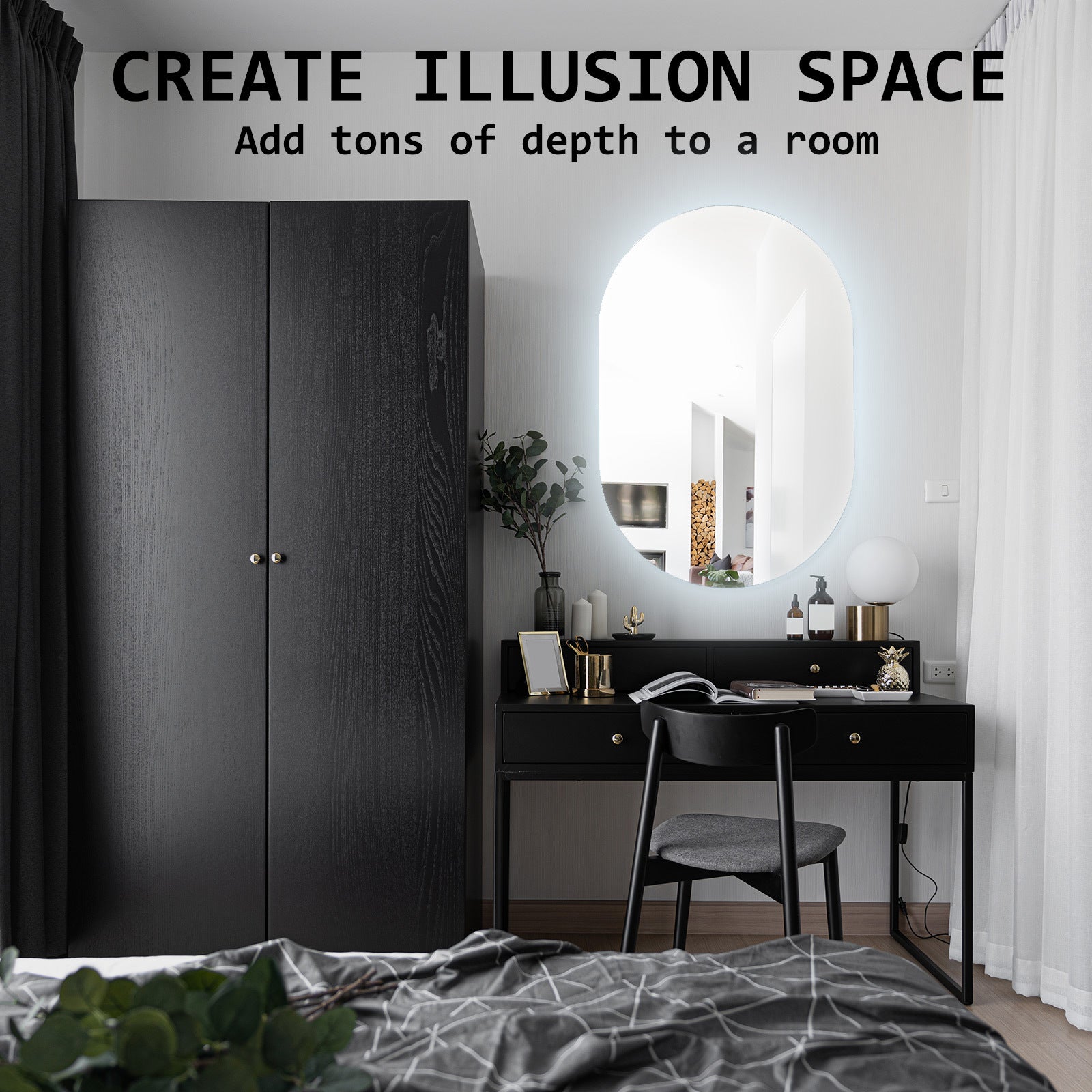 2 Set La Bella LED Wall Mirror Oval Touch Anti-Fog Makeup Decor Bathroom Vanity 50x75cm Big Bedding Australia