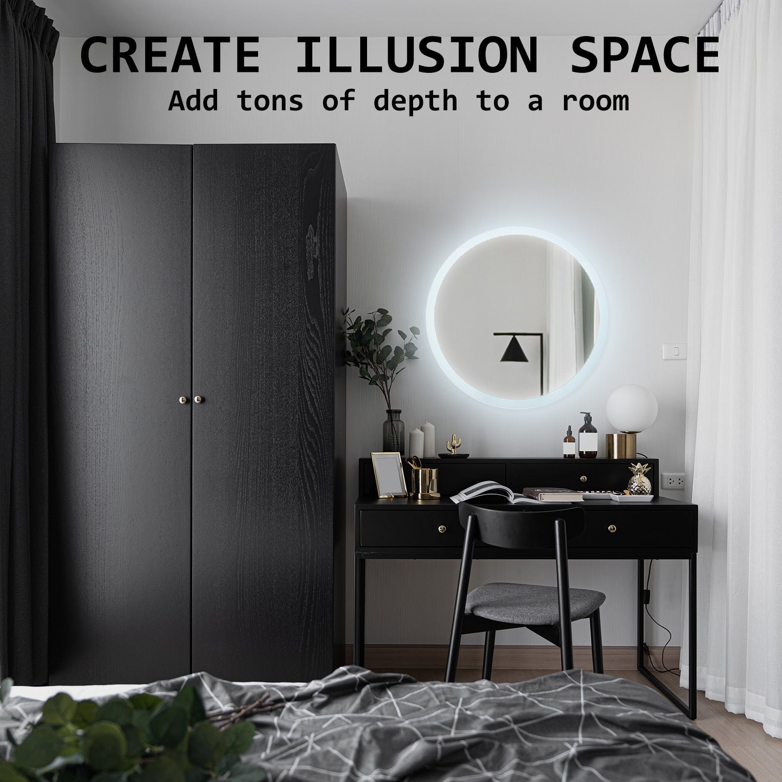 2 Set La Bella LED Wall Mirror Round Touch Anti-Fog Makeup Decor Bathroom Vanity 50cm Big Bedding Australia