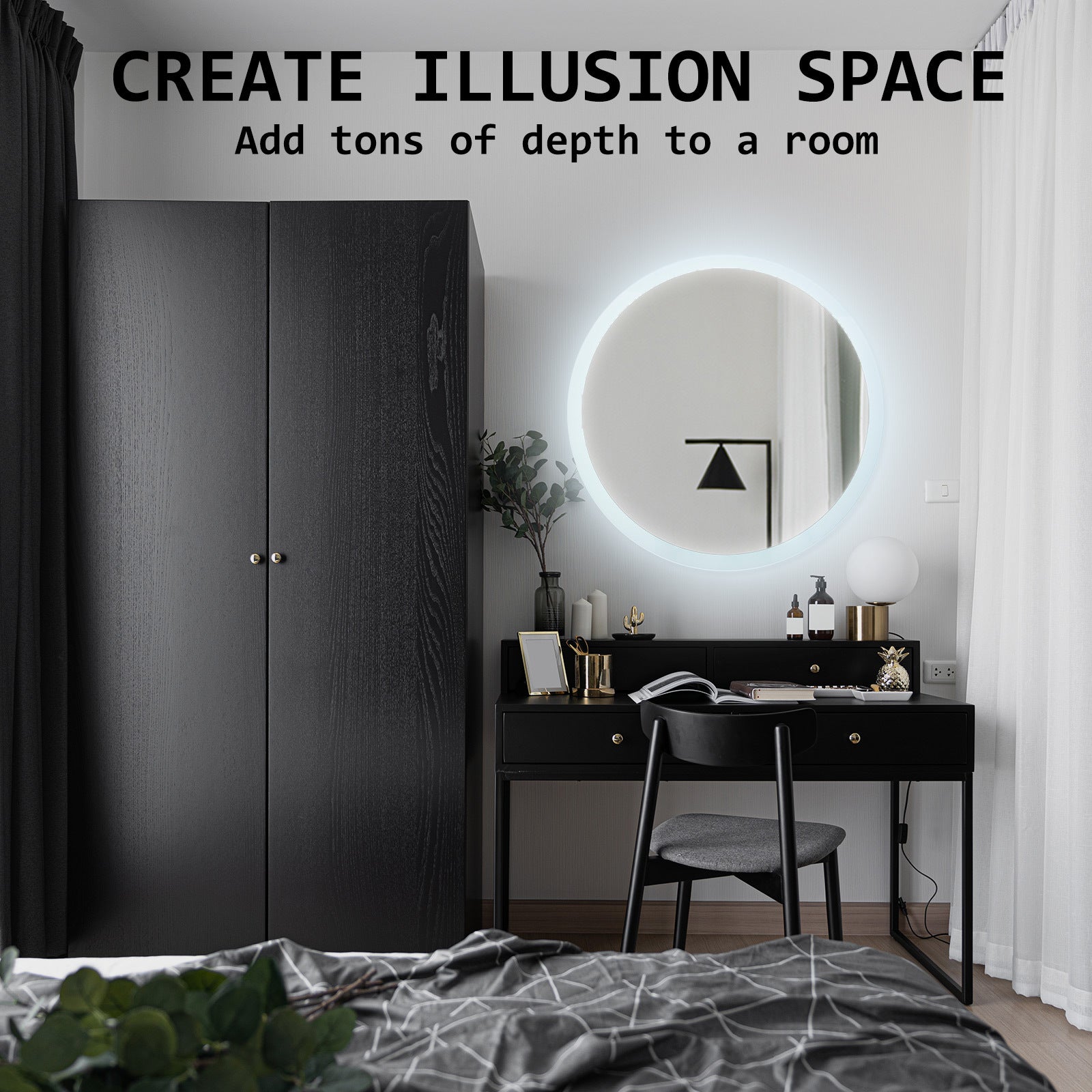 2 Set La Bella LED Wall Mirror Round Touch Anti-Fog Makeup Decor Bathroom Vanity 70cm Big Bedding Australia