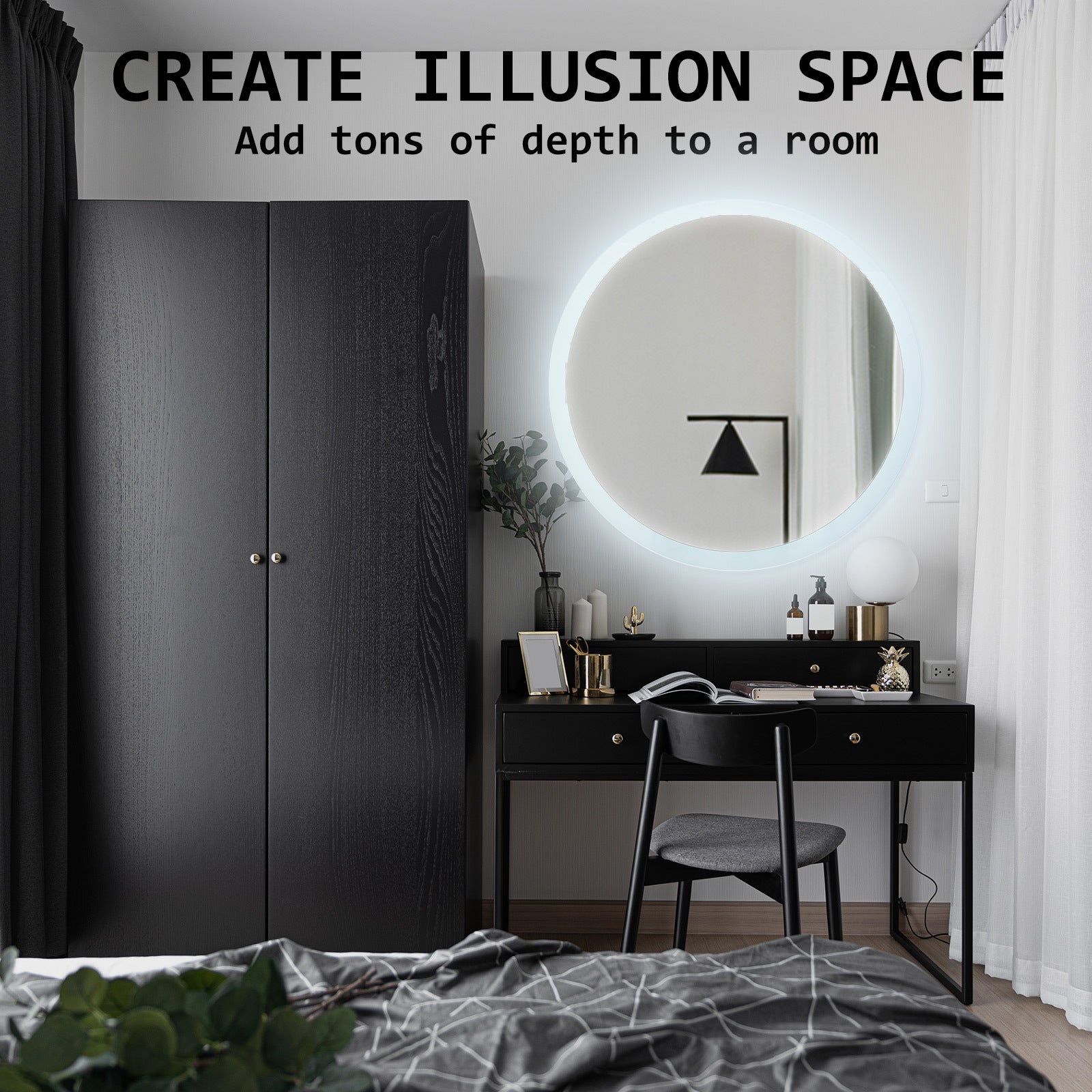 2 Set La Bella LED Wall Mirror Round Touch Anti-Fog Makeup Decor Bathroom Vanity 80cm Big Bedding Australia